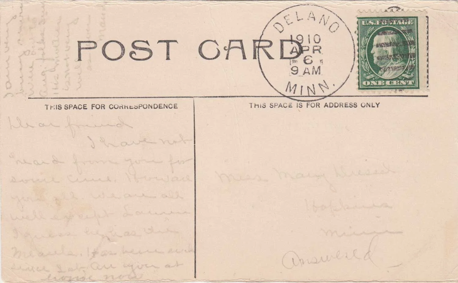 12. Delano High School Postcard Back I