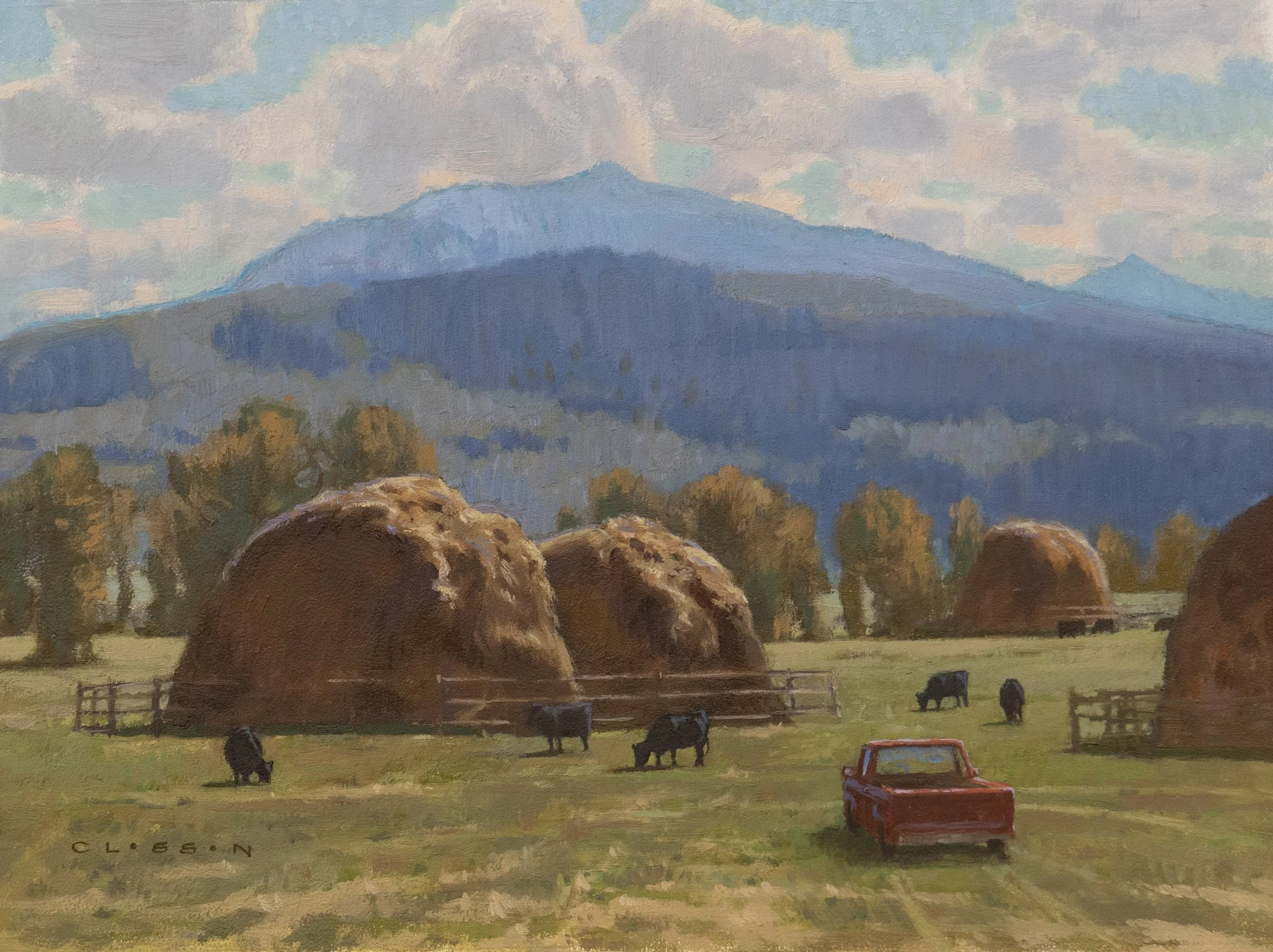 Pickup and Loose Stacks         oil on panel          12x16