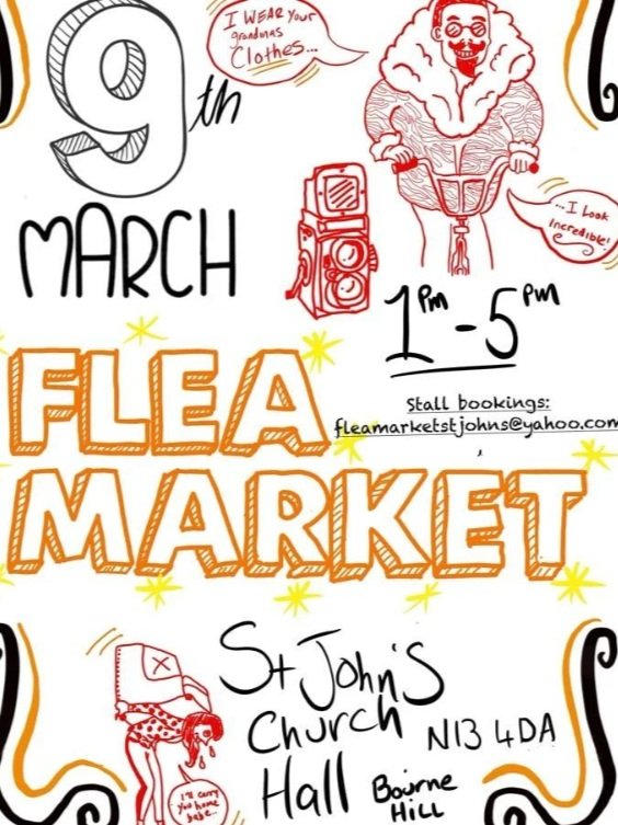 poster or flyer advertising event Fleamarket at St John\'s Church Hall