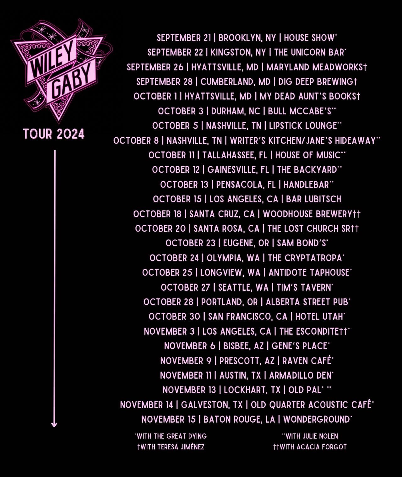 It&rsquo;s been a crazy fall, y&rsquo;all. 🩷
So grateful to @teresajimenezmusic and @julie_effin_nolen and @acaciaforgot and @greatdying for being the most lovely tourmates and friends. 
24 shows down. 3 more to go.