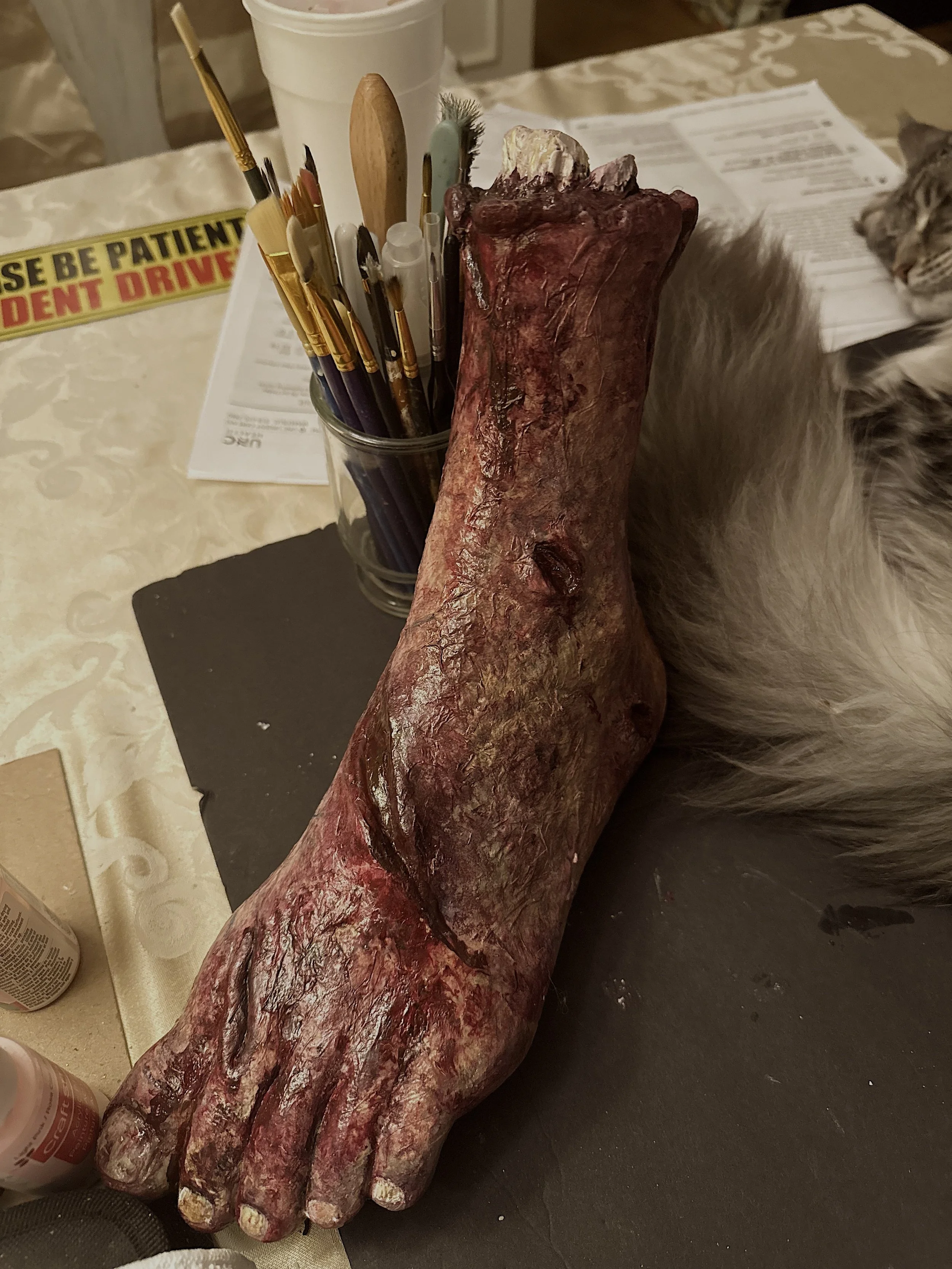 sculpted foot over plastic base for upcoming film.