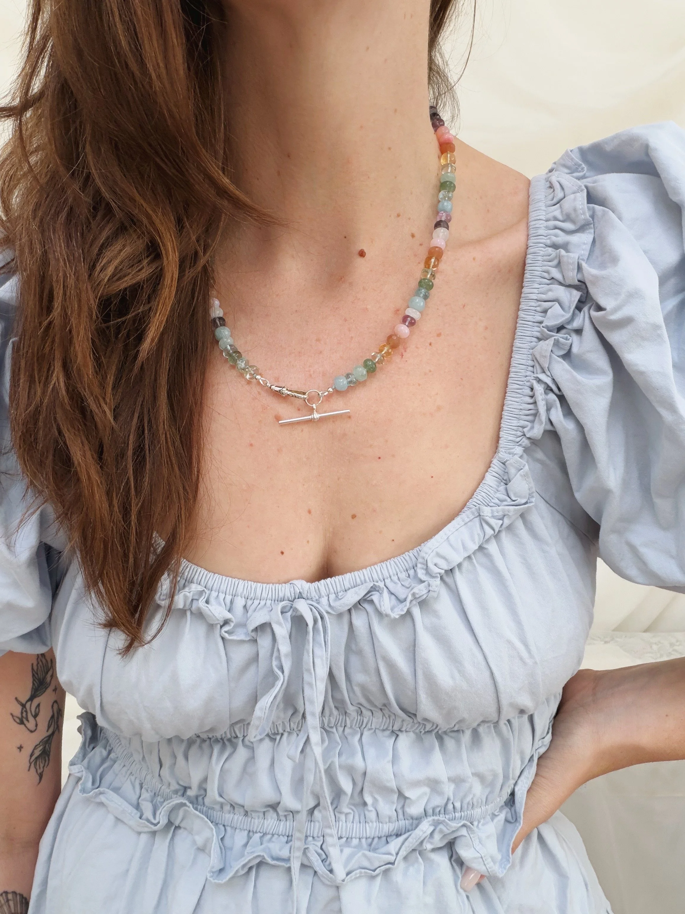 Pastel Rainbow with Vintage Sterling Silver Clasp