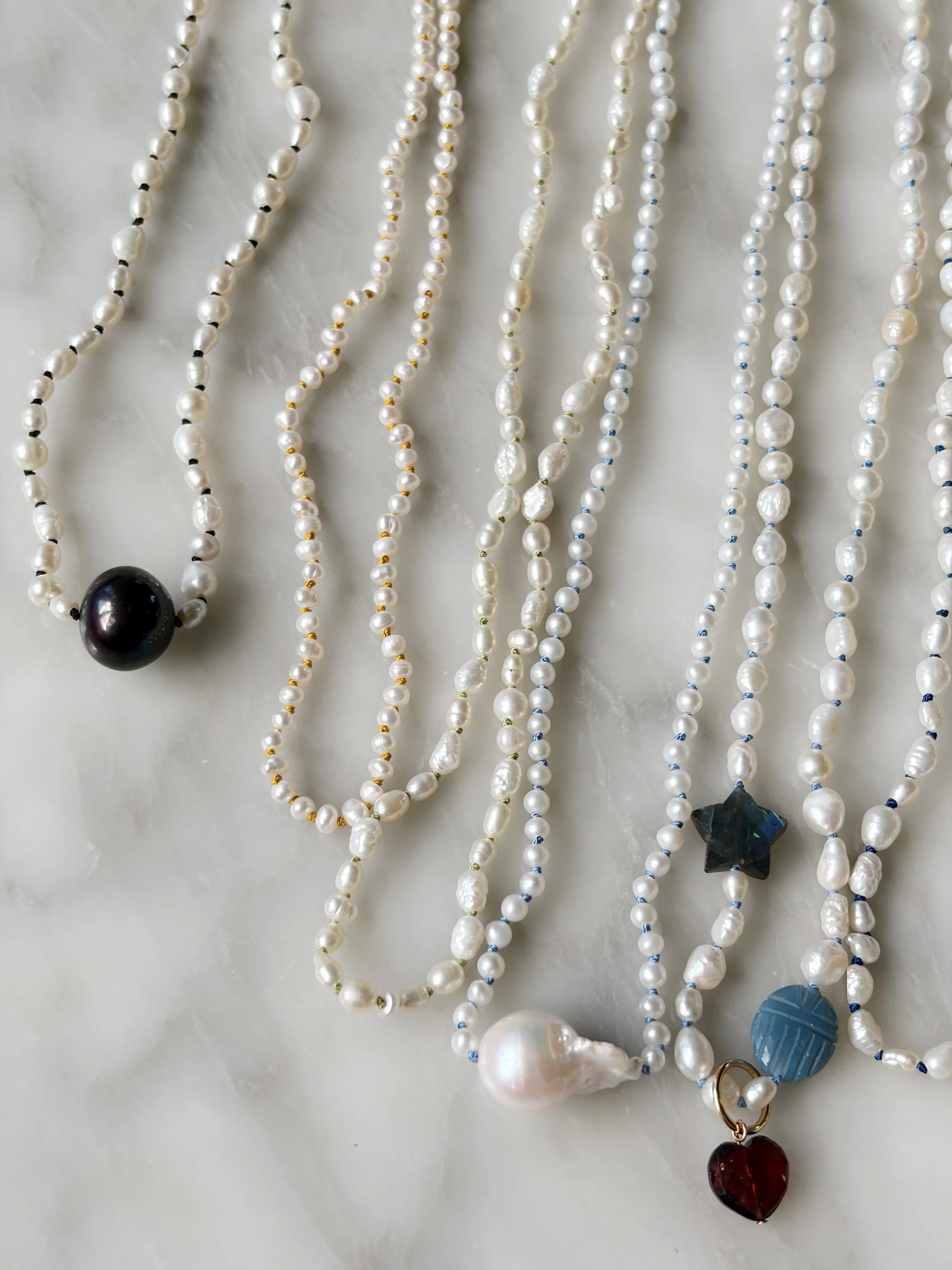 vintage pearls on colorful silk cord