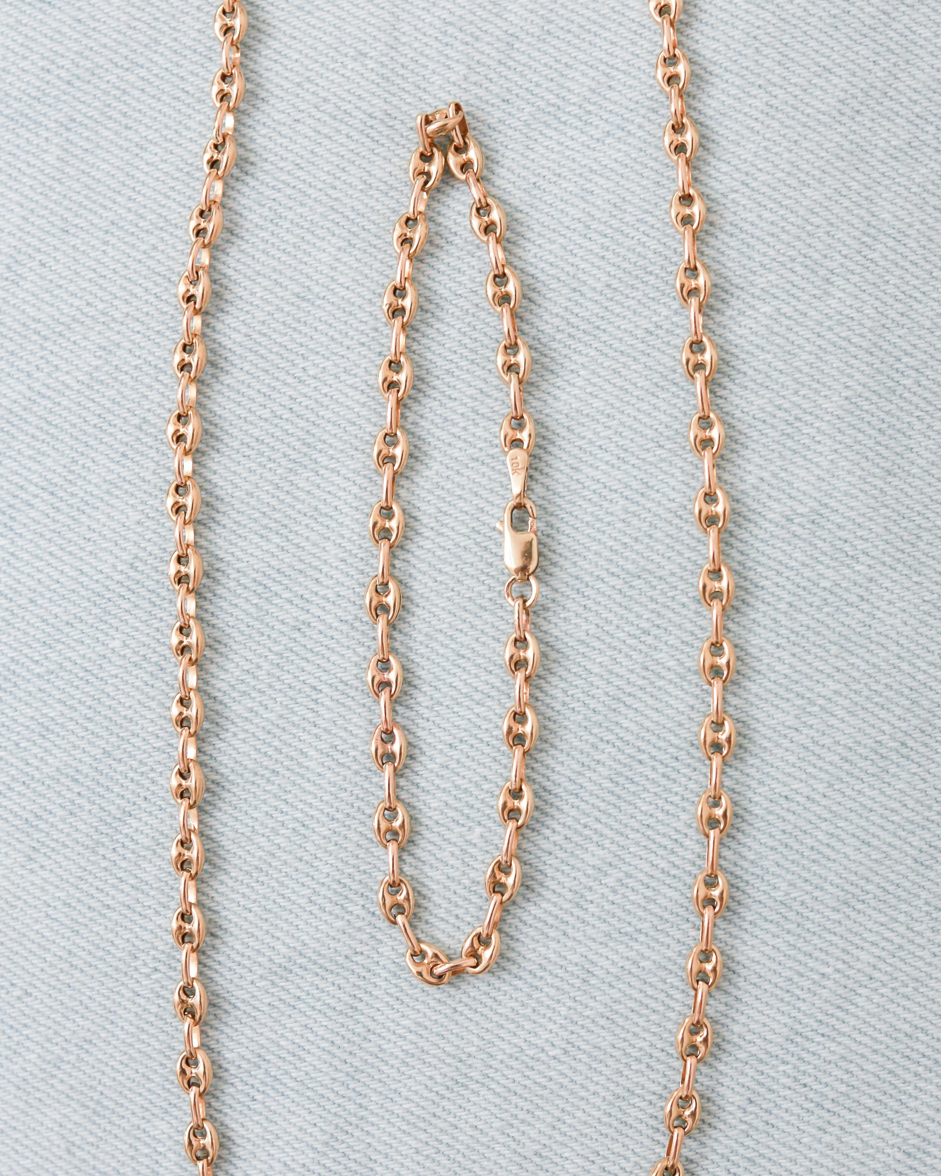 10k Estate Puffy Mariner Chain + Bracelet
