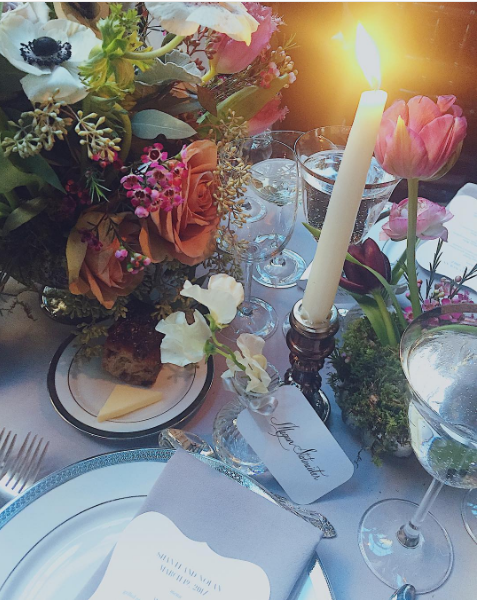 Sadtler/Conway Wedding, March 2017. Wedding Planner. I oversaw every element of this beautiful wedding. I worked with the caterer, floral designer, rental company and venue to create a flower-filled and candle lit environment for dinner. The ceremony took place against a beautiful garden landscape created just for the event. I was hands on, making floral arrangement prototypes, making boutonnieres myself, designing the programs, and other printed materials. 