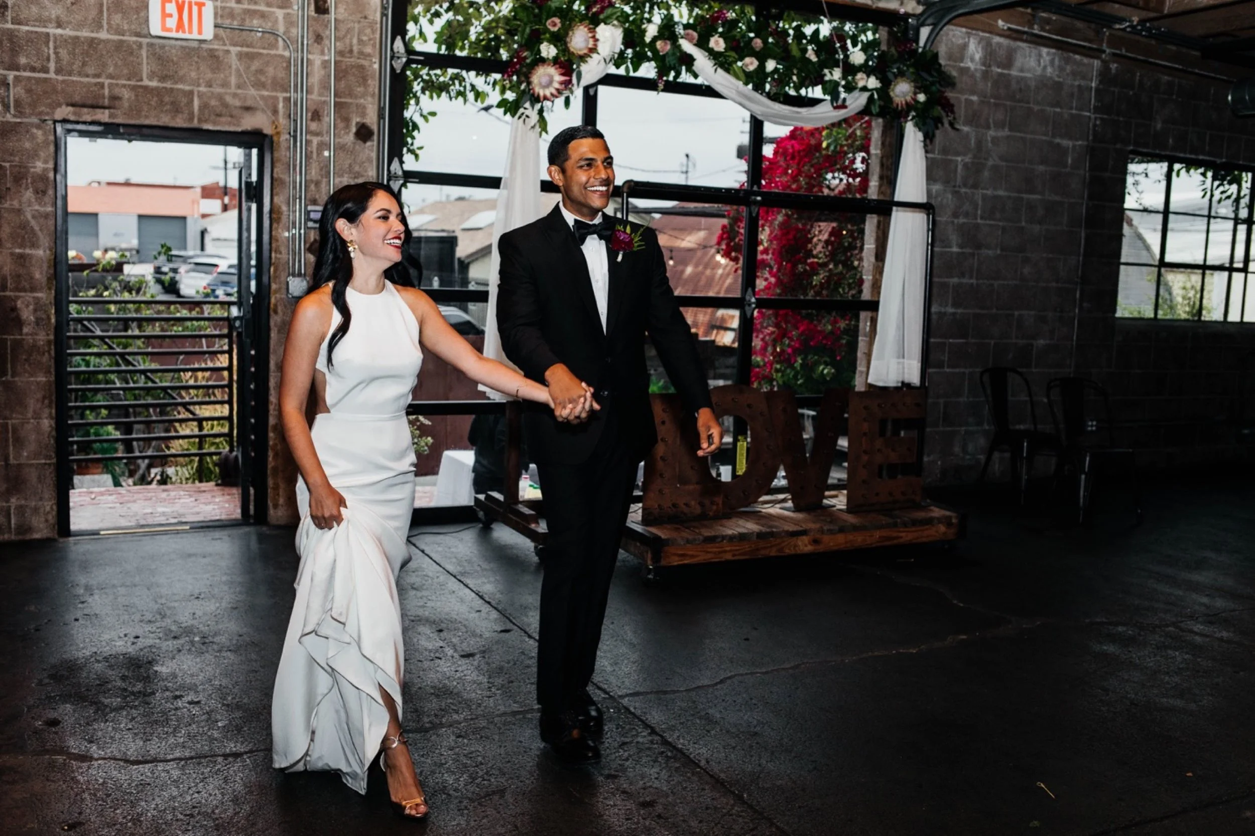 Smoky Hollow Studios Wedding, Grand Entrance, Bride and Groom, Los Angeles Wedding, Los Angeles Wedding Photographer, Los Angeles Wedding Photos, Los Angeles Wedding Photography, DTLA Wedding, California Wedding Photographer, California Wedding Photography, California Wedding Photos, SoCal Wedding Photographer, SoCal Wedding Photos, SoCal Wedding Photography, Los Angeles Wedding Inspo, Destination Wedding California, Biracial Couple, Modern Wedding, Warehouse Wedding, Unique Wedding Venue