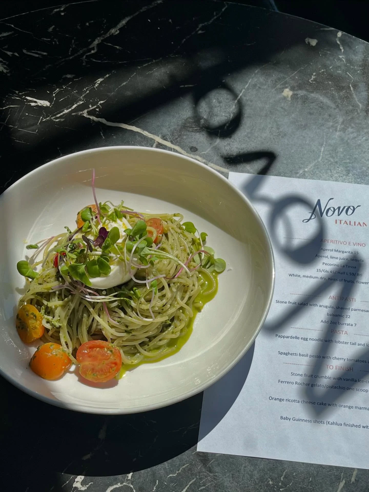 Weekly Special: Spaghetti with basil pesto, cherry tomatoes, and fresh burrata. Our pasta is made fresh daily!

Drink Special: Aperol Margarita &ndash; Aperol, lime juice, and tequila. 🧡✨
