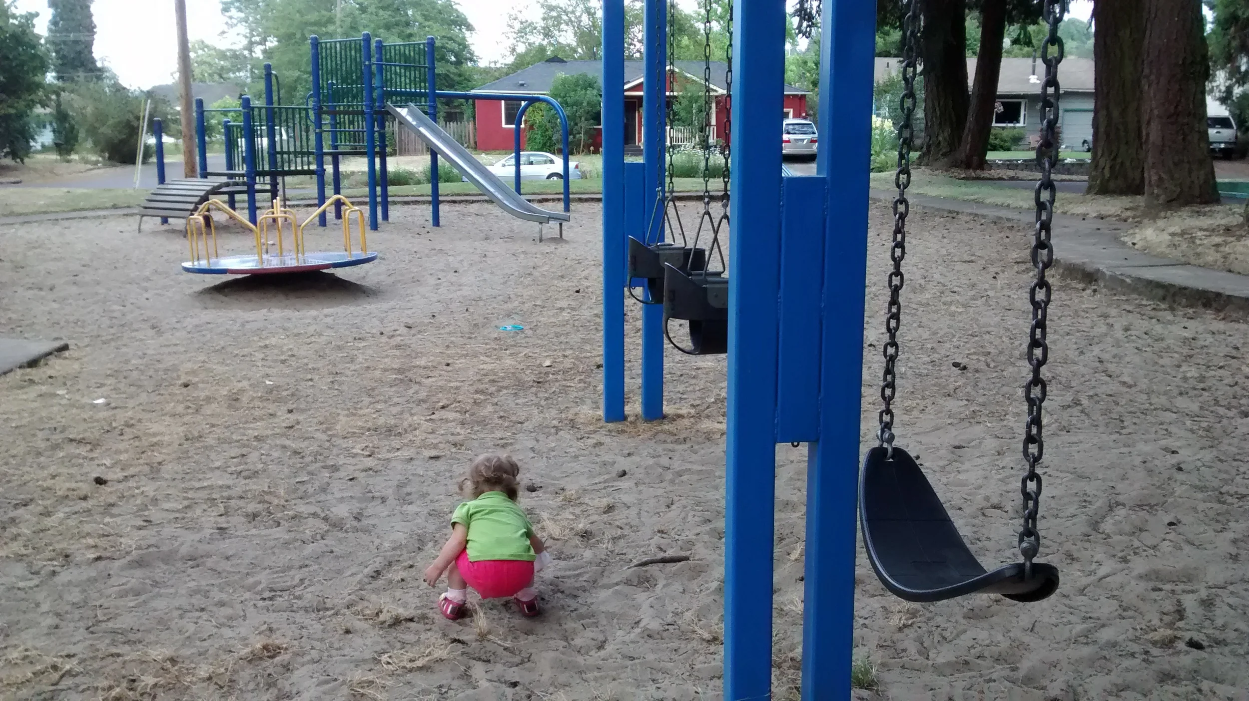 Picking up trash at the park. 