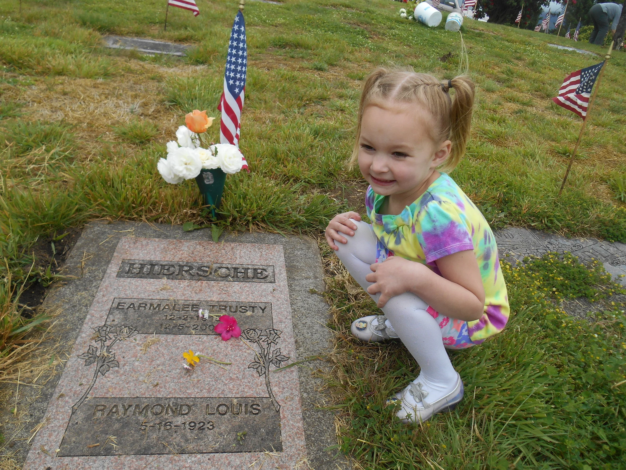 Ruby placed some flowers on this grave as I told her about my Granny who died before Ruby could meet her.