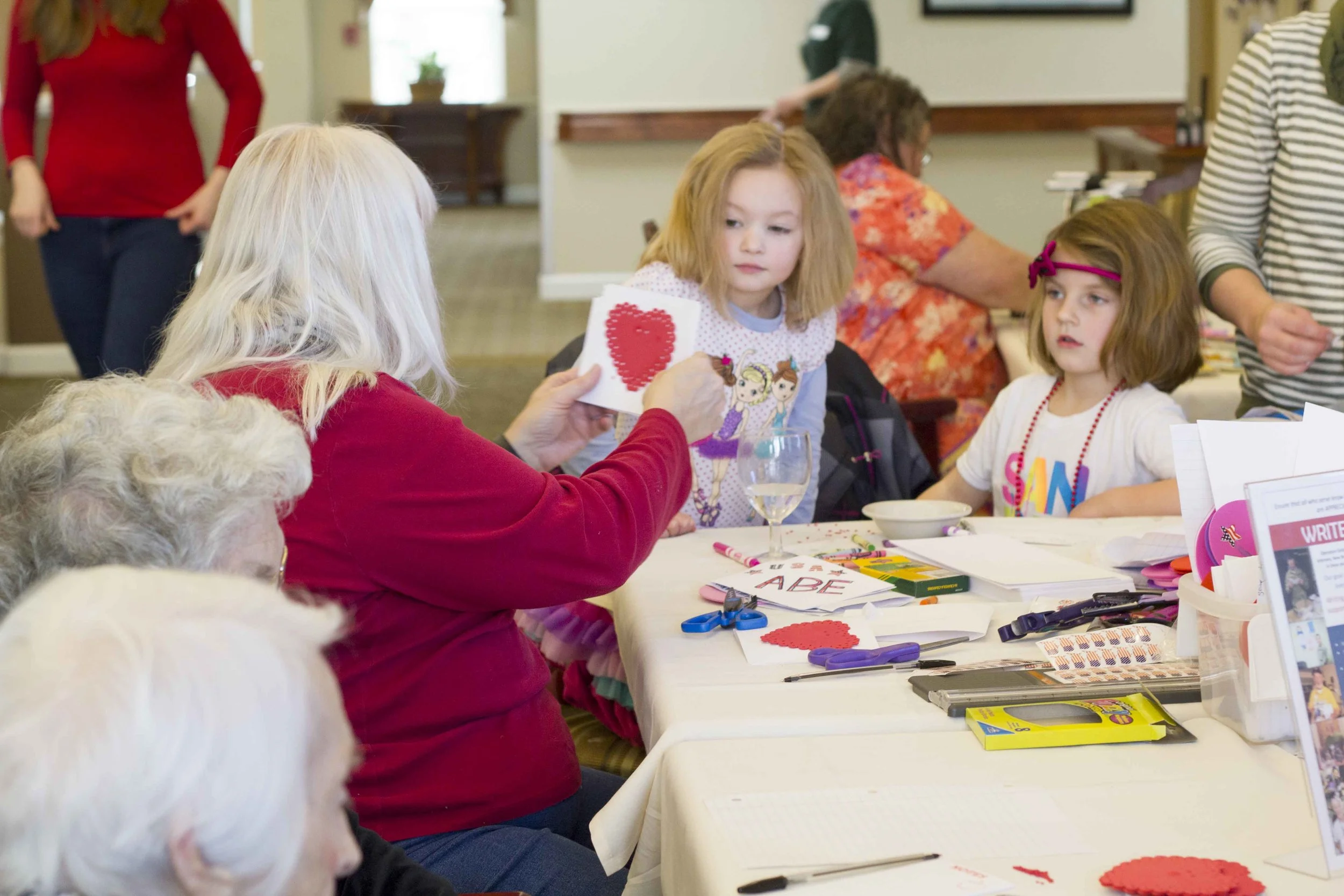 Jan 30 we made 37 Valentines to deployed troops and 62 friendship bracelets for humanitarians in Haiti with the residents at Lone Oak Retirement Community.