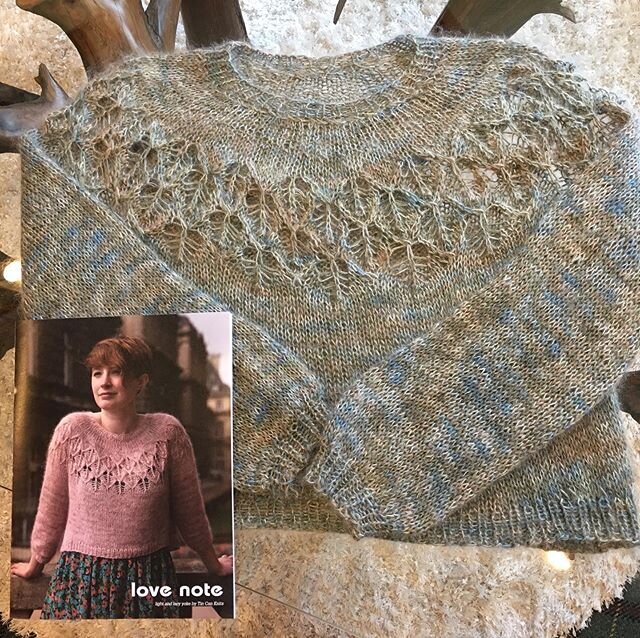 More combinations for your #lovenotesweater 
The finished project is Olive Oyl &amp; Whiskey River. Next, Cowboy Country. Then, Rough Customer. And last, Flower Point with Ode to Autumn. It&rsquo;s a good day to buy yarn &amp; start that new sweater!