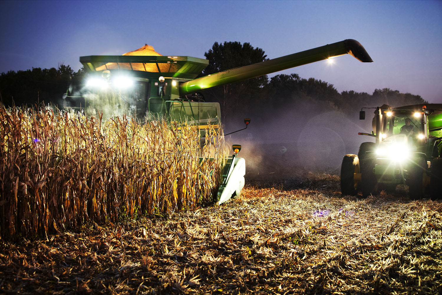 John Deere 9870 STS combine and 8530 tractor