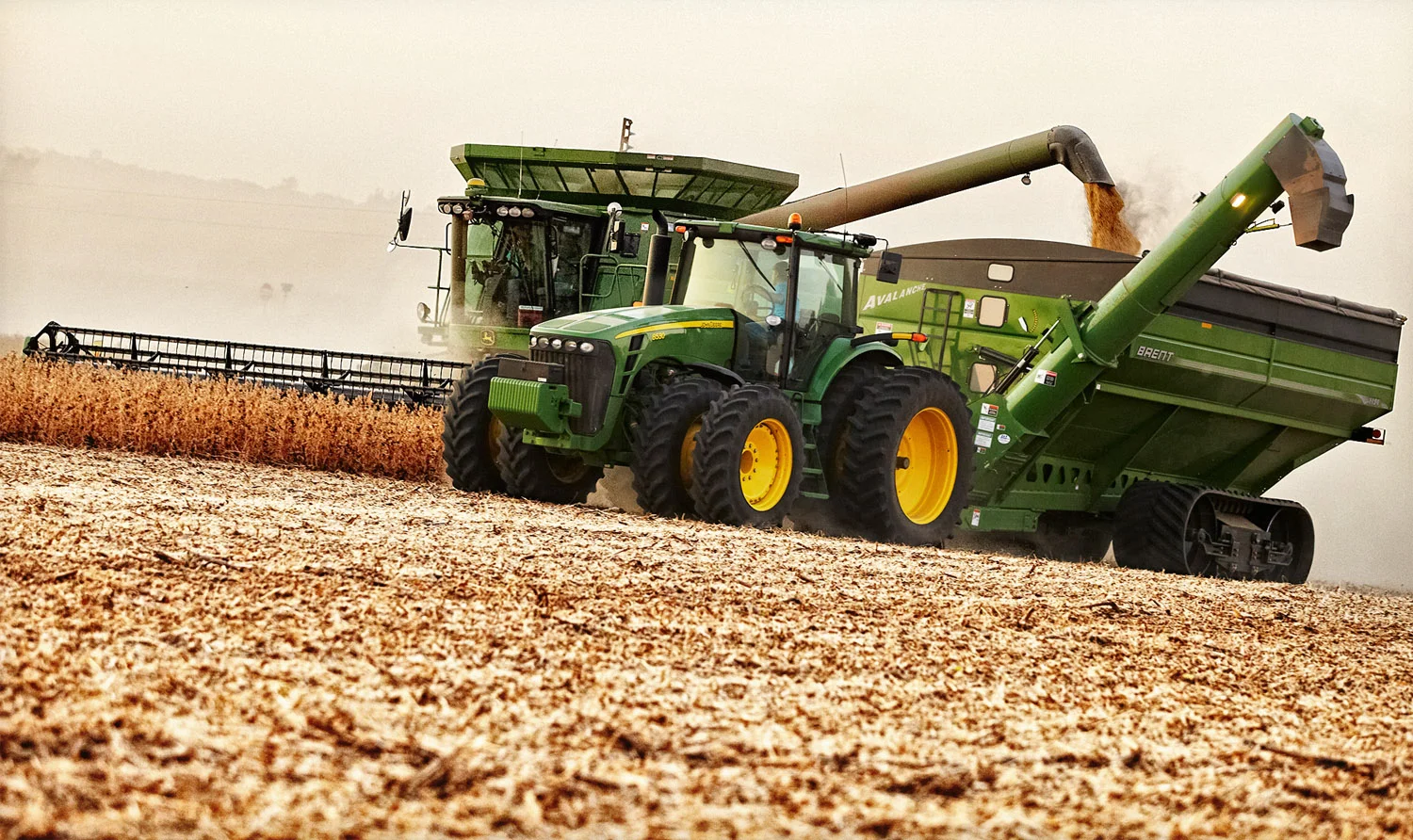 John Deere 9870 STS combine and 8530 tractor