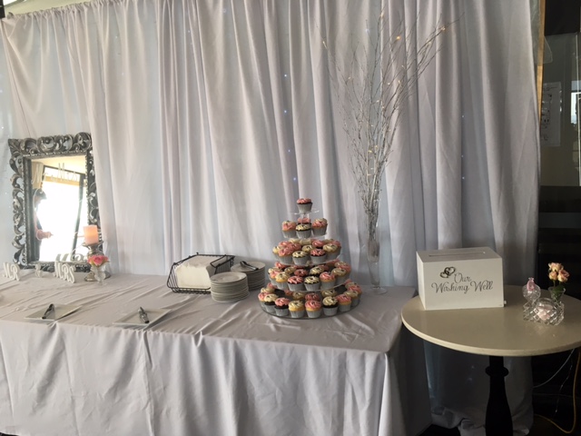 Wedding cake and canapes table