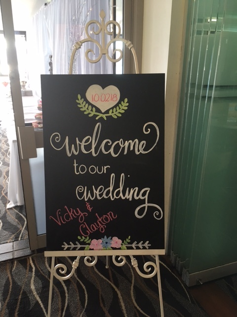 Wedding blackboard welcome on easel