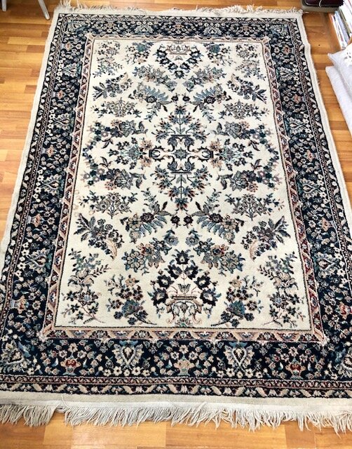 Cream, navy, maroon Persian rug