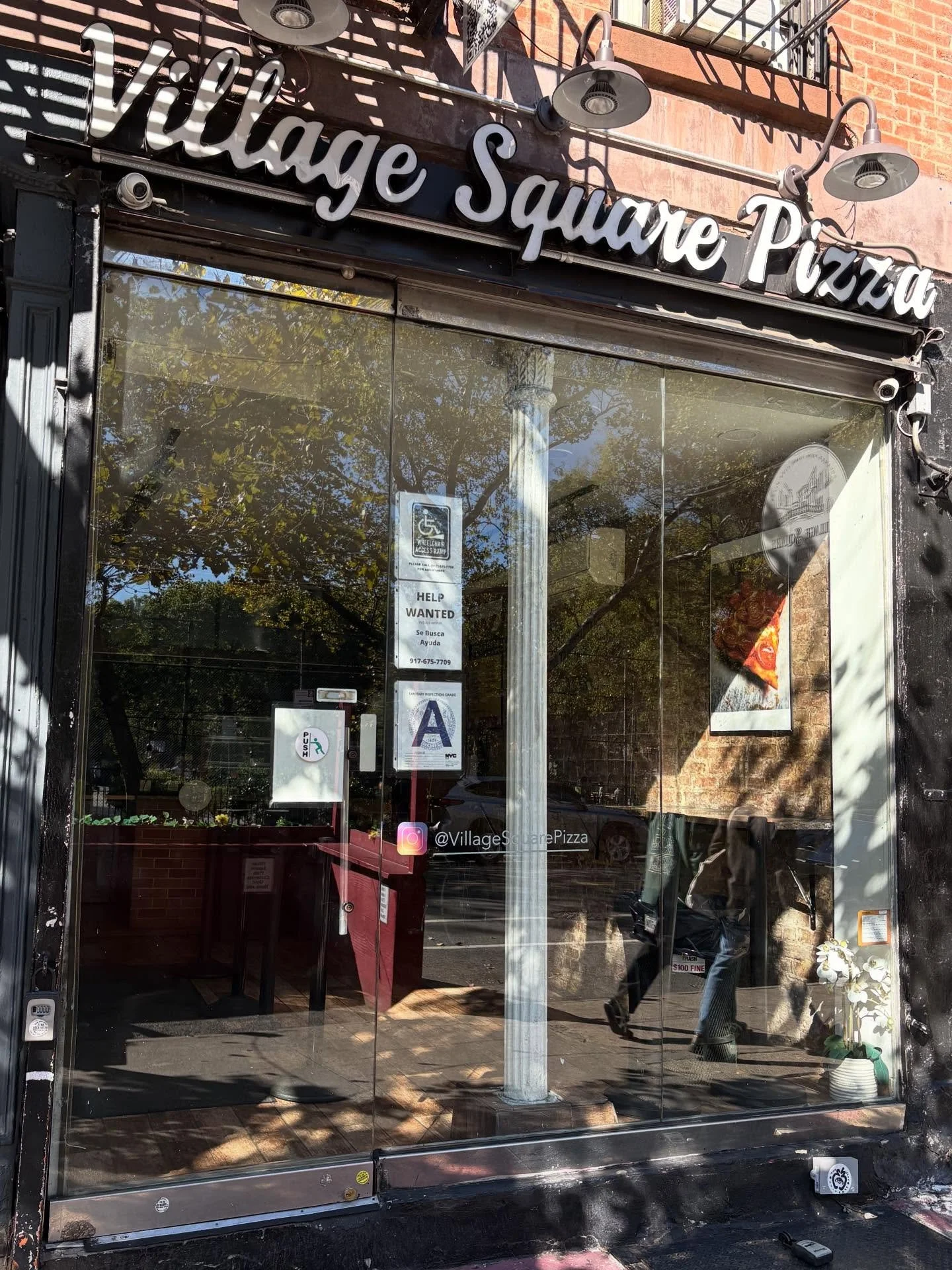 @villagesquarepizza 
147 Ave A

Hours: 
Sun-Wed &bull; 12pm-12am
Thurs &bull; 12pm-2am
Fri-Sat &bull; 12pm-4am