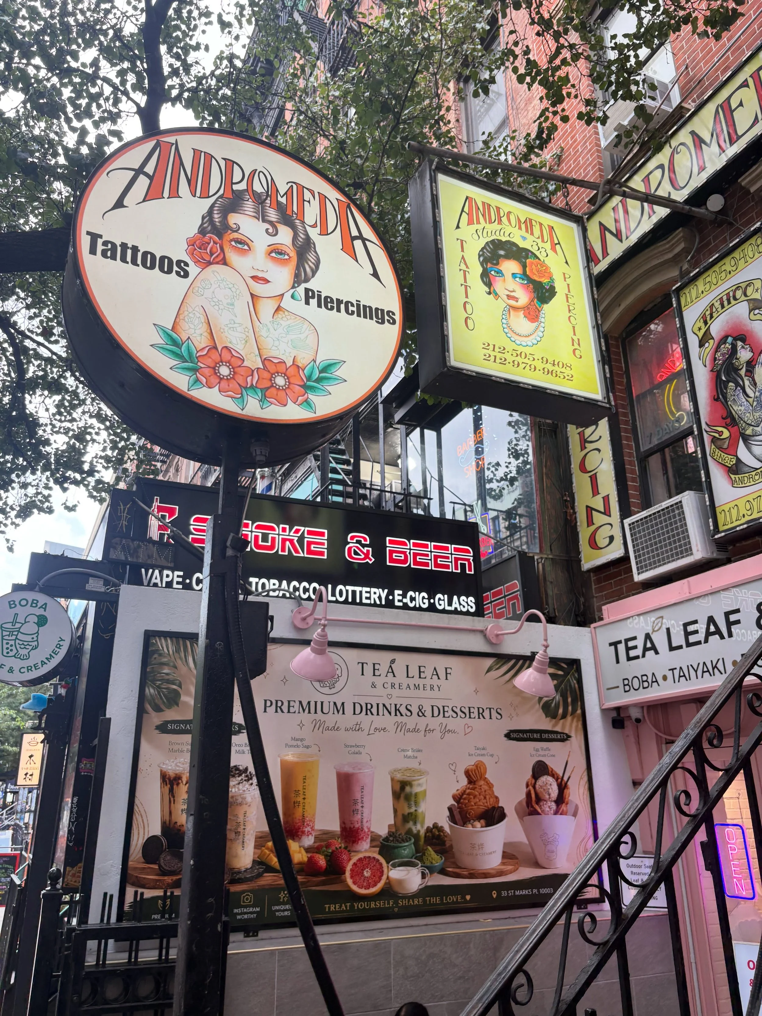 @andromedanyctattoo 
33 St Marks Place 

Hours:
Sun-Thurs &bull; 12pm-10pm
Fri-Sat &bull; 12pm-12am