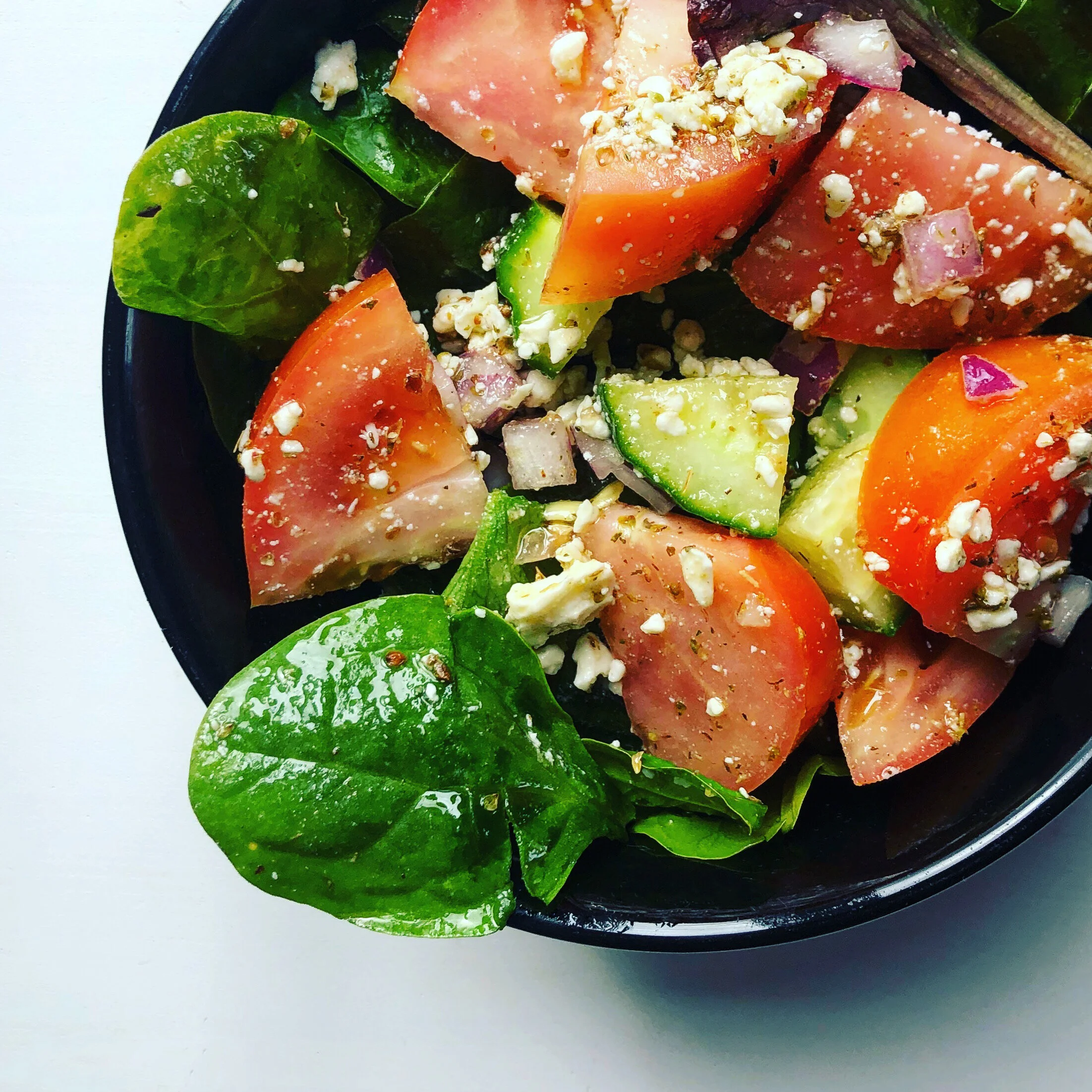 Greek Salad w/ Spinach & Homemade Champagne Vinaigrette Dressing