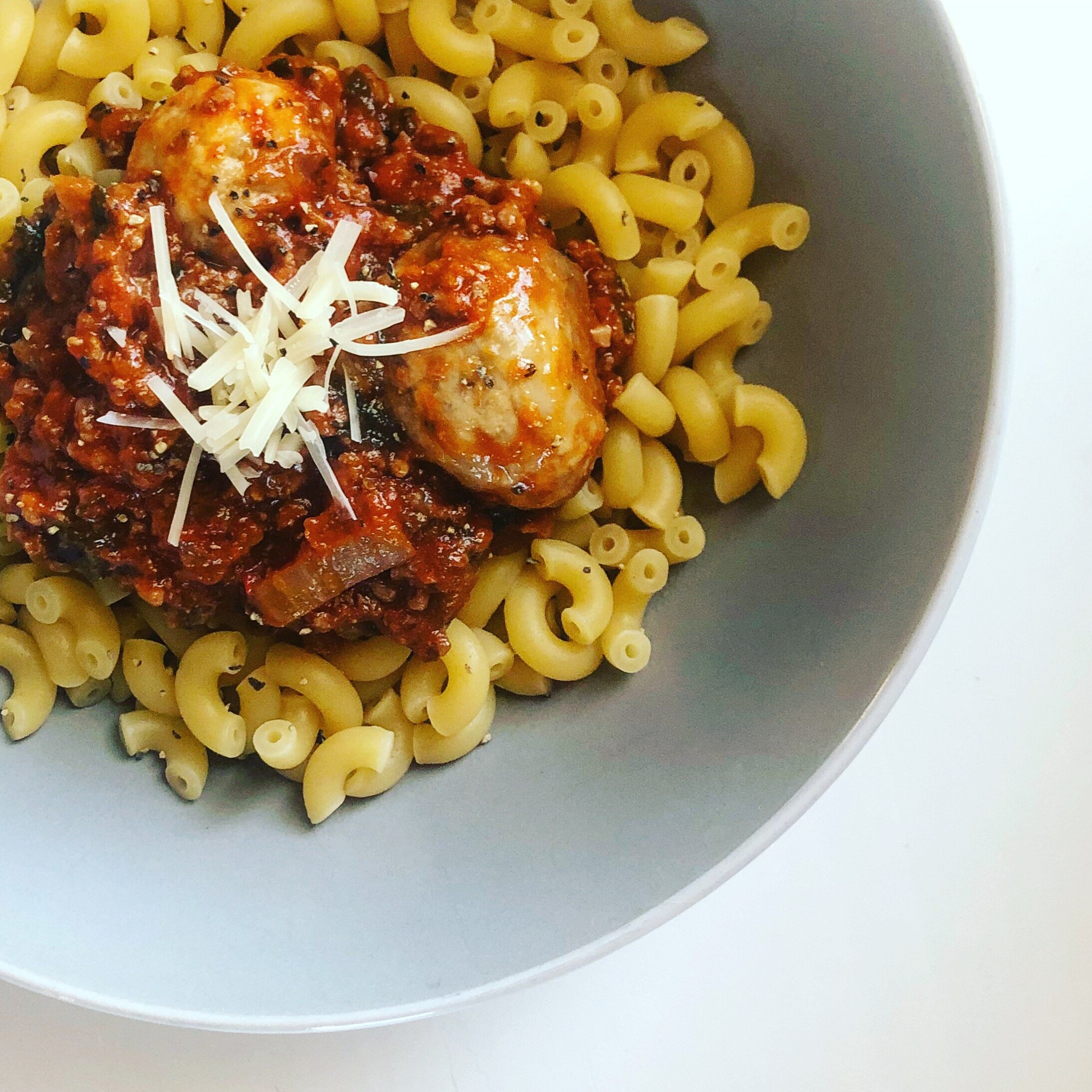 Homemade Tomato Meat Sauce w/ Mushrooms and Macaroni
