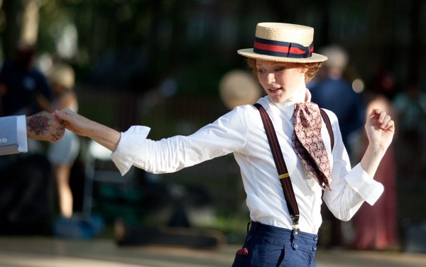 Suspenders + Straw Boater Hat