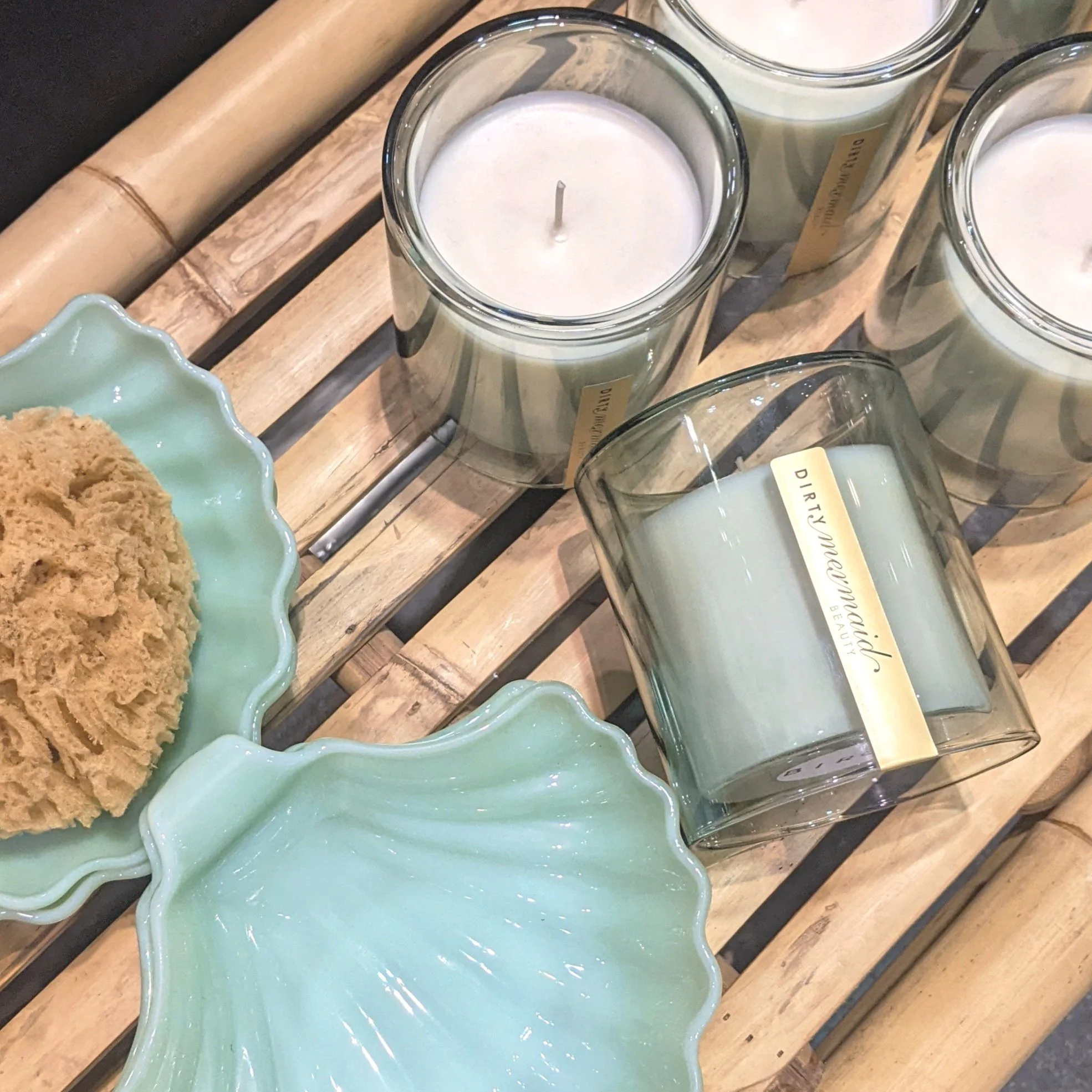 Luxury Dirty Mermaid Beauty Teal Handblown Glass Double Wall Birch Soy Candle
