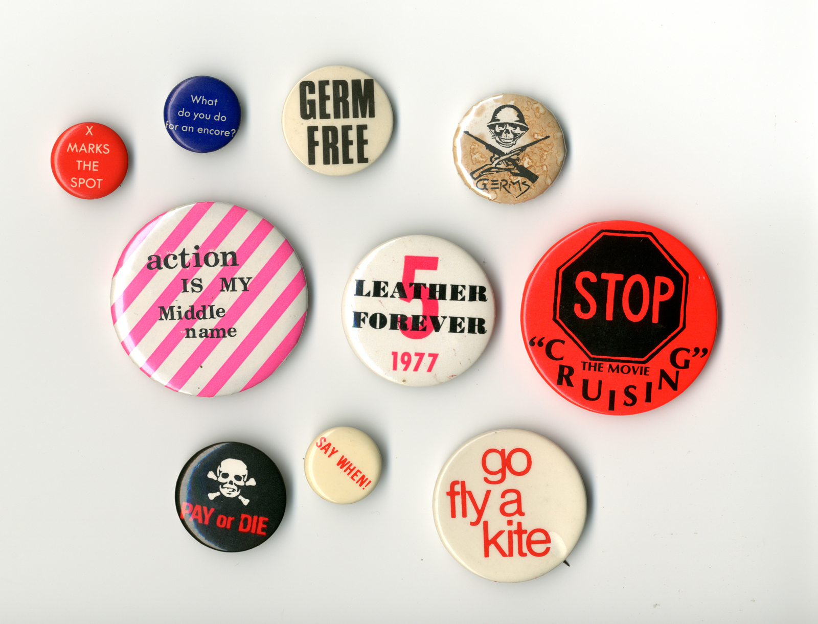  The Buttons are all Darby’s personal pins…’Germ Free’ is one of my personal favorites. I love that his pins were not specifically Punk (other than pins of his own band).&nbsp; 