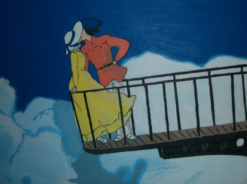  A painted scene from the movie Howl’s Moving Castle.   Medium:  Acrylic Paint 