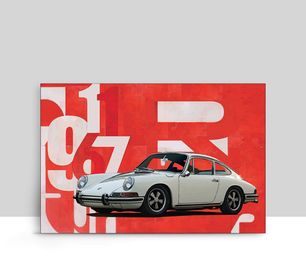 Art Poster on Aluminum Garage poster 18 "x 24" Beige Porsche 911 Vintage Turbo