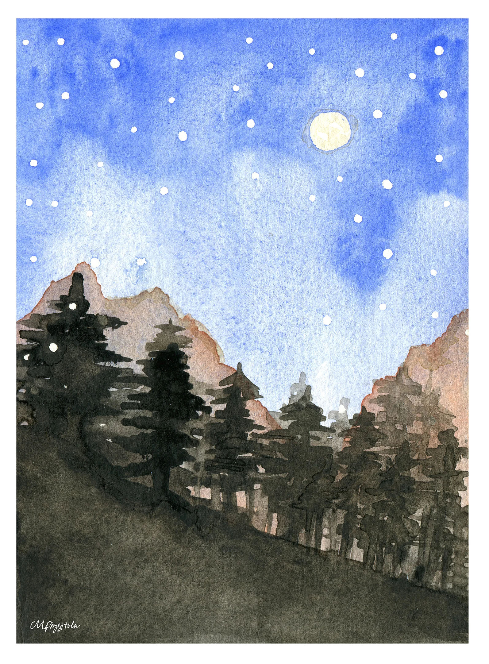 Starry Sky with Trees in Front of Mountain.jpg