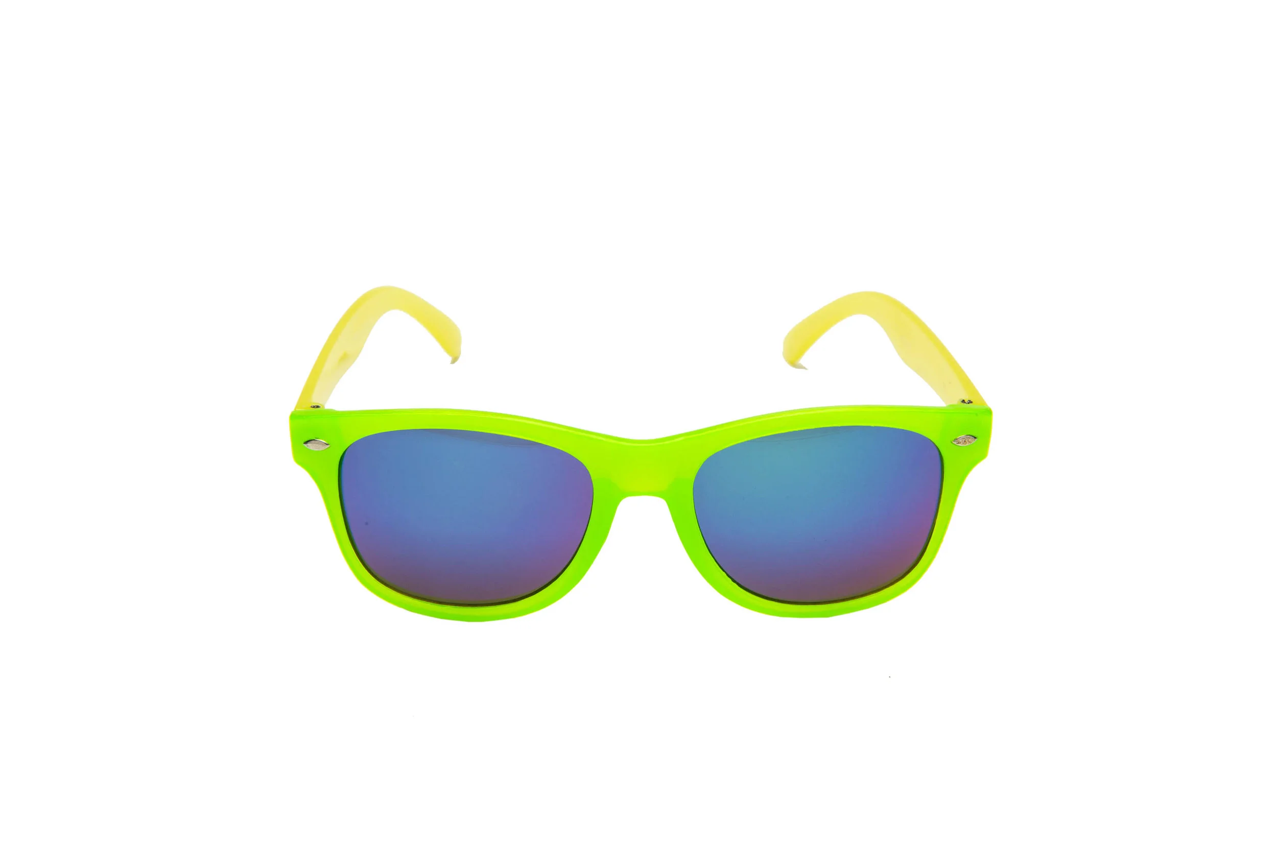 Copy of Trendy summer fashion kids wayfarer sunglasses with neon green frames and royal blue lenses by Rad and Refined
