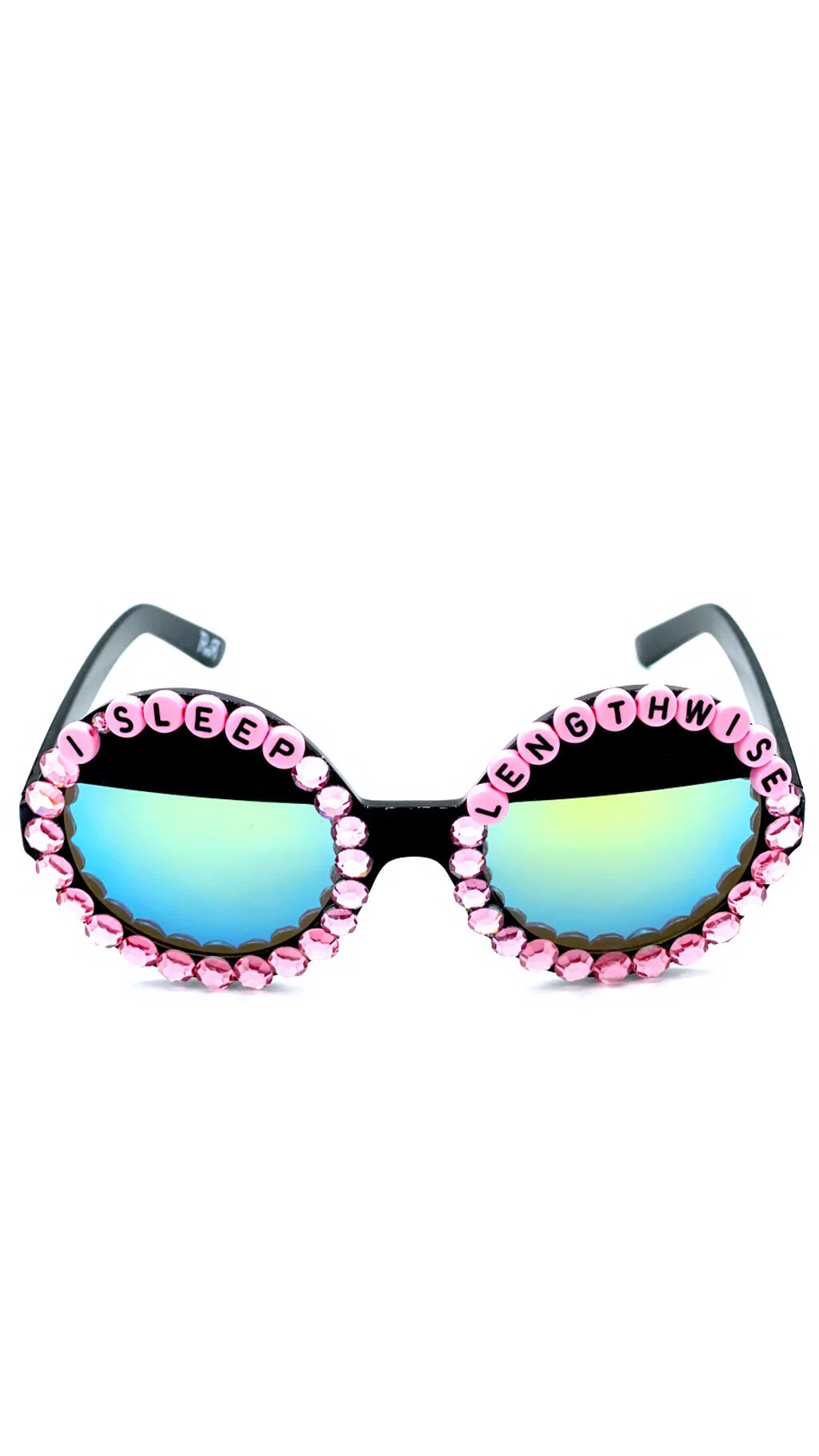 Round circle sunglasses with black frames and mirror lenses. Perfect for fans of PHISH Mike Gordon Trey Anastasio Paige McConnell. Perfect for COVID-19 Corona Virus pandemic. By Rad and Refined.