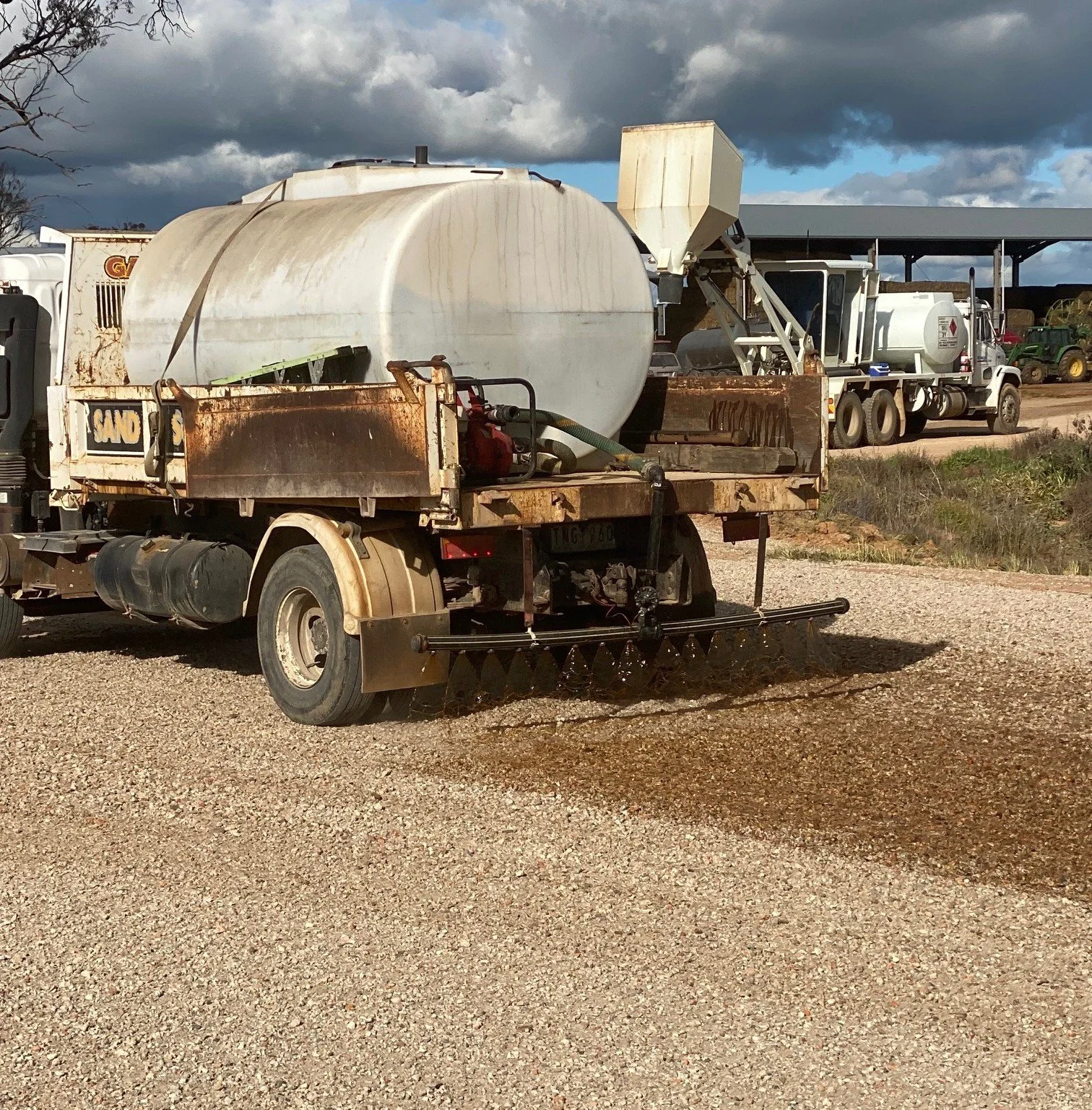  The Soilbond A02 dust control solution being applied with a water cart spray bar 