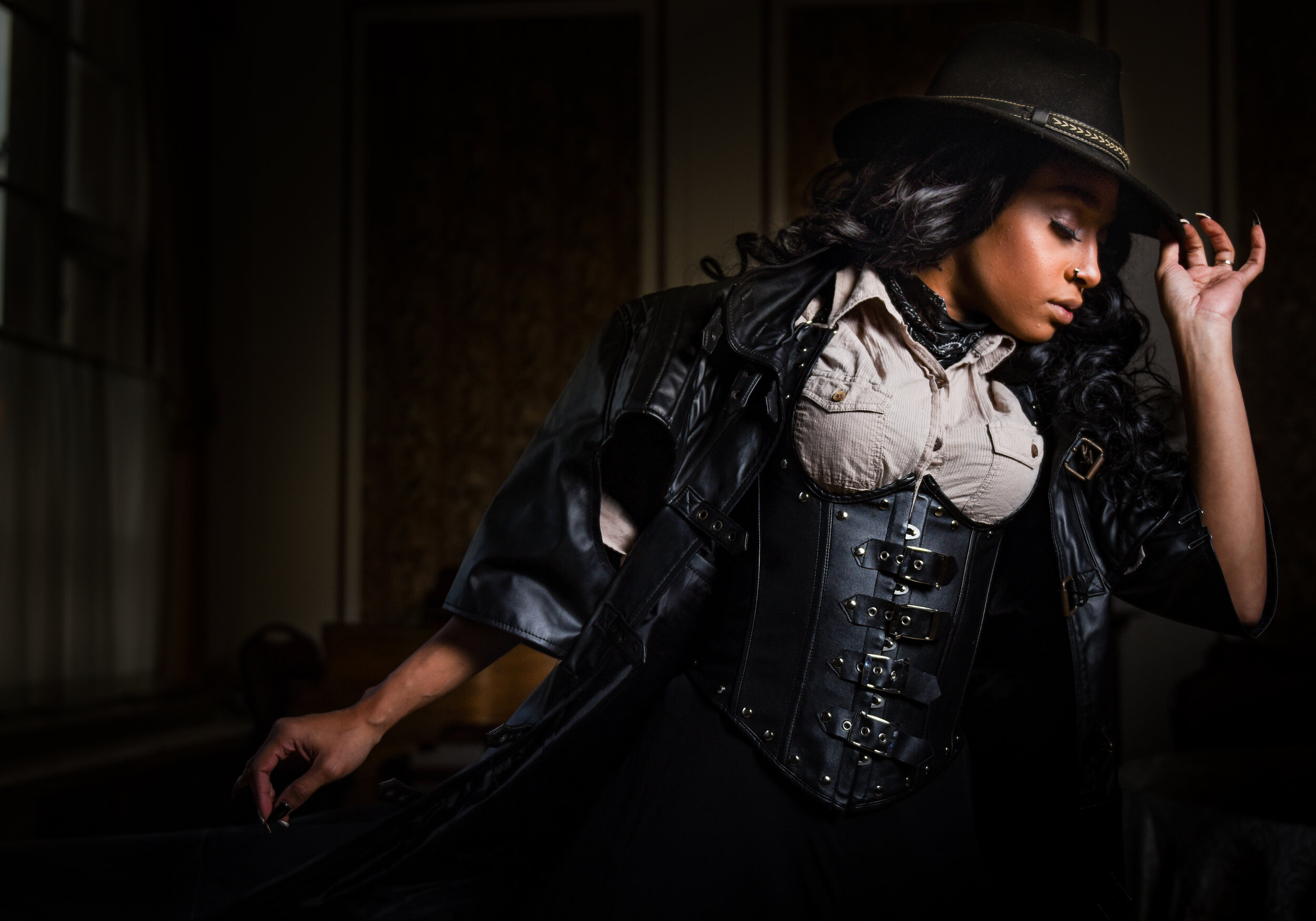  Cameron Jaime, also known by her stage name Mac DeVille, poses for a portrait dressed as burlesque Gunslinger from the novel The Dark Tower: The Gunslinger by Stephen King, Wednesday, Sept. 25, 2019, in Rock Island. 