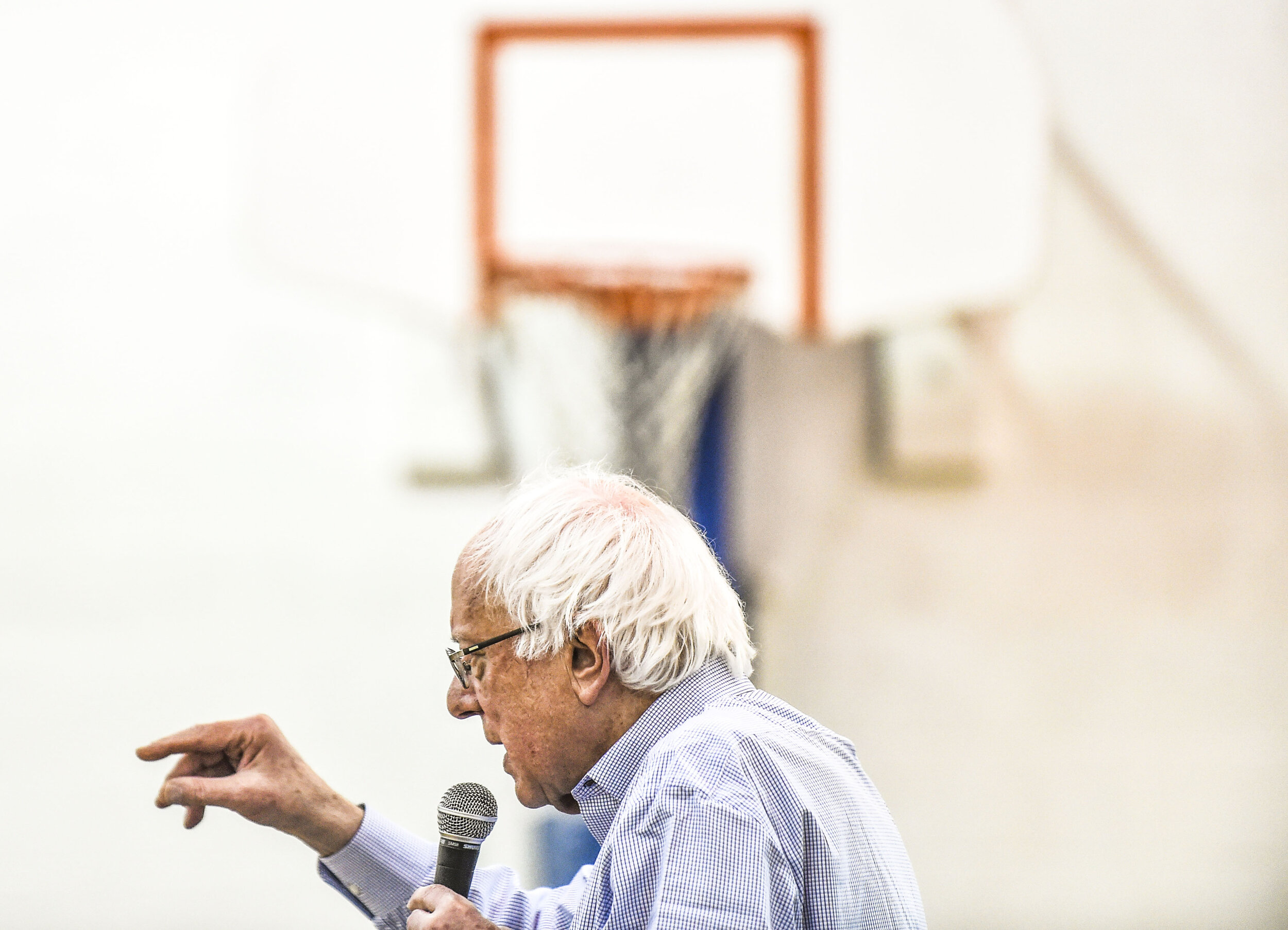  U.S. Sen. Bernie Sanders, I-Vt., speaks during a town hall meeting at West Middle School, Saturday, April 6, 2019, in Muscatine. 