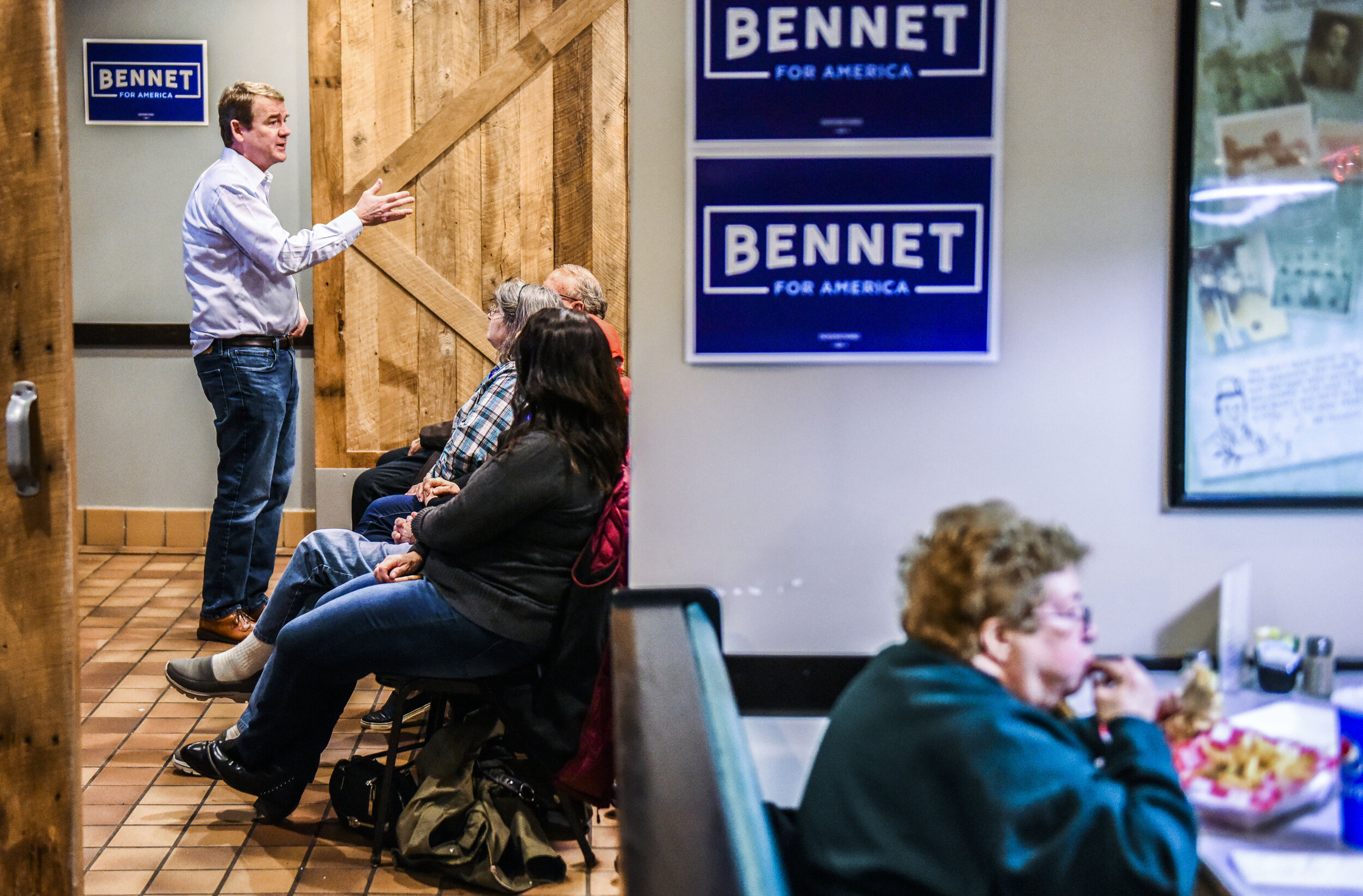  Democratic presidential candidate Sen. Michael Bennet, D-Colo., speaks to a crowd at Ross' Restaurant, Monday, Dec. 2, 2019, in Bettendorf. 