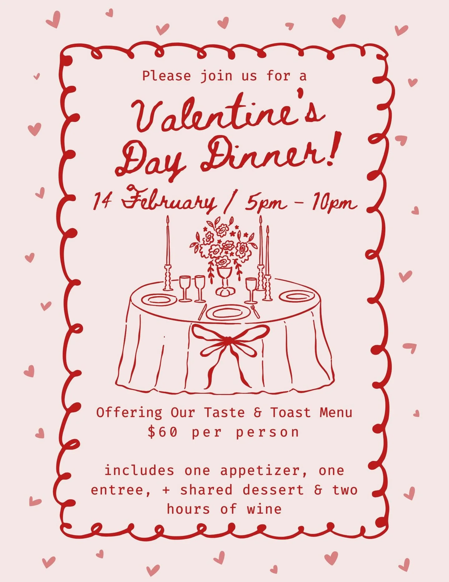 Love is sweet, friendship divine,
Celebrate both with food and wine! 🍷💕
Reserve your table, bring one or a few,
Valentine&rsquo;s &amp; Galentine&rsquo;s, made just for you! ❤️
Offering our taste &amp; toast menu 5pm - 10pm. 🔗link in bio