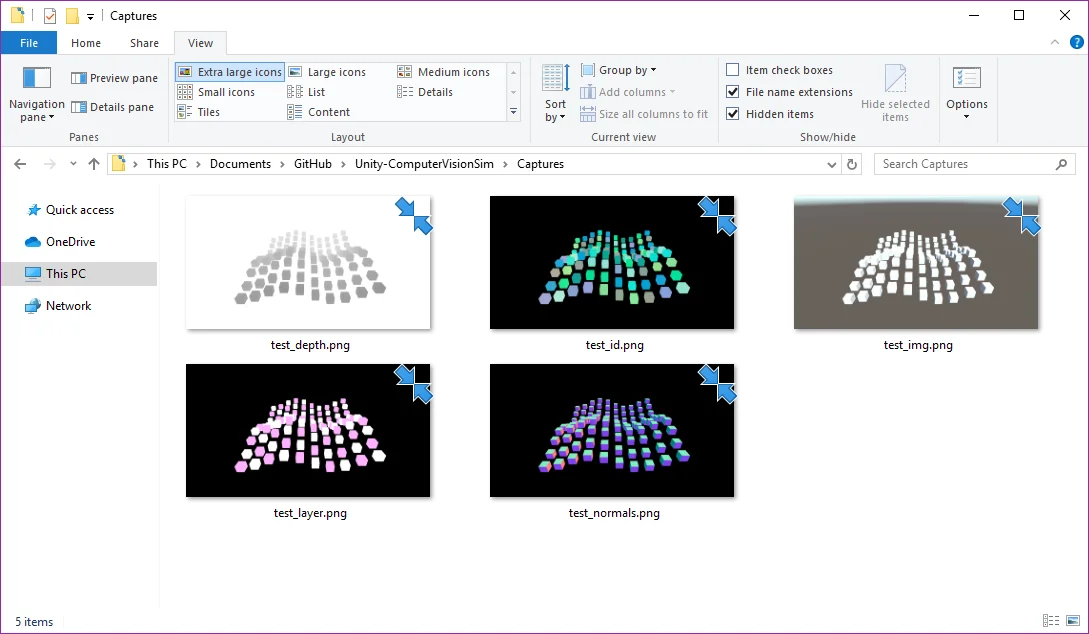 All five captures saved in the Captures directory.