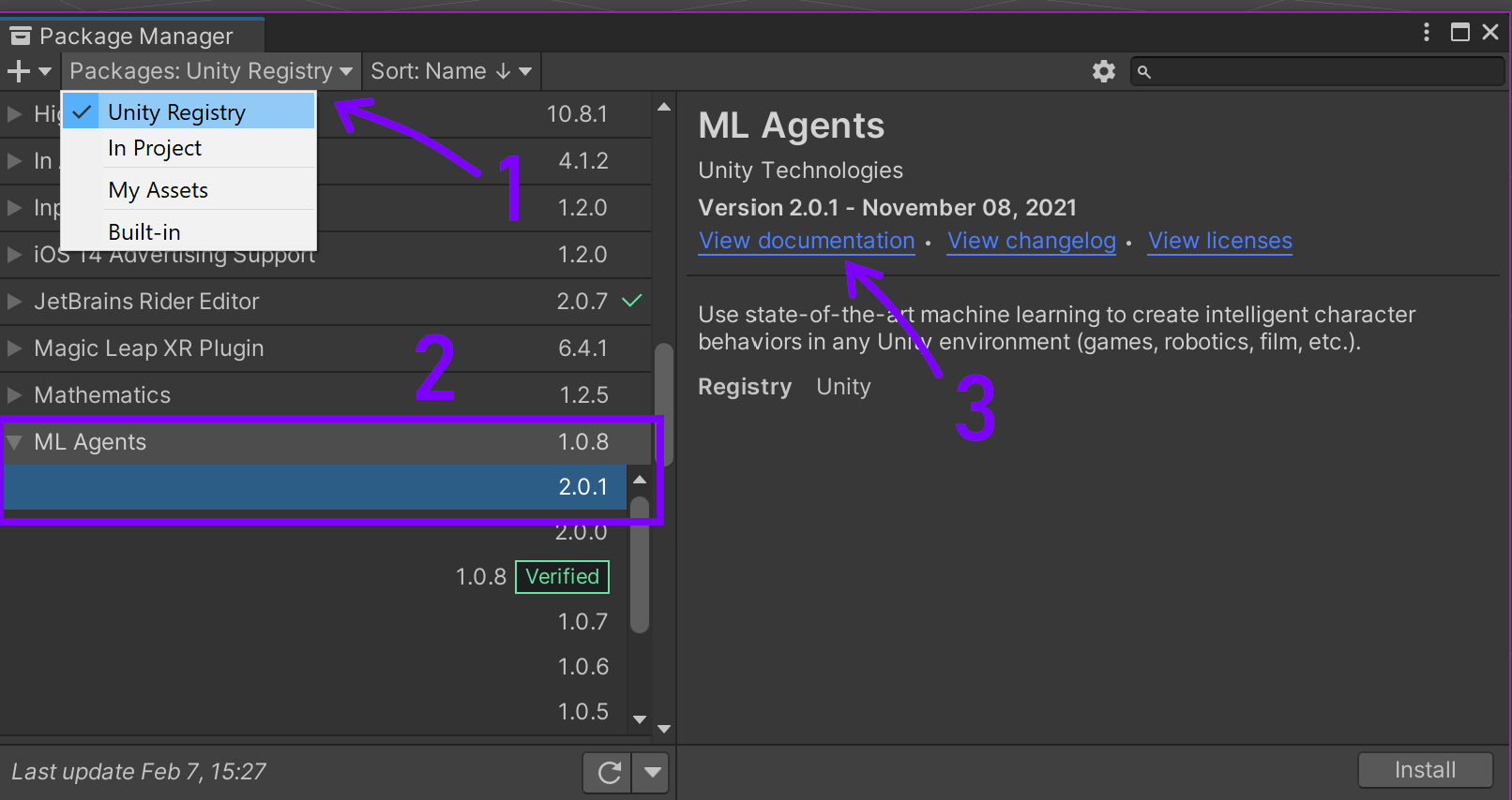 Unity Package Manager: ML-Agents
