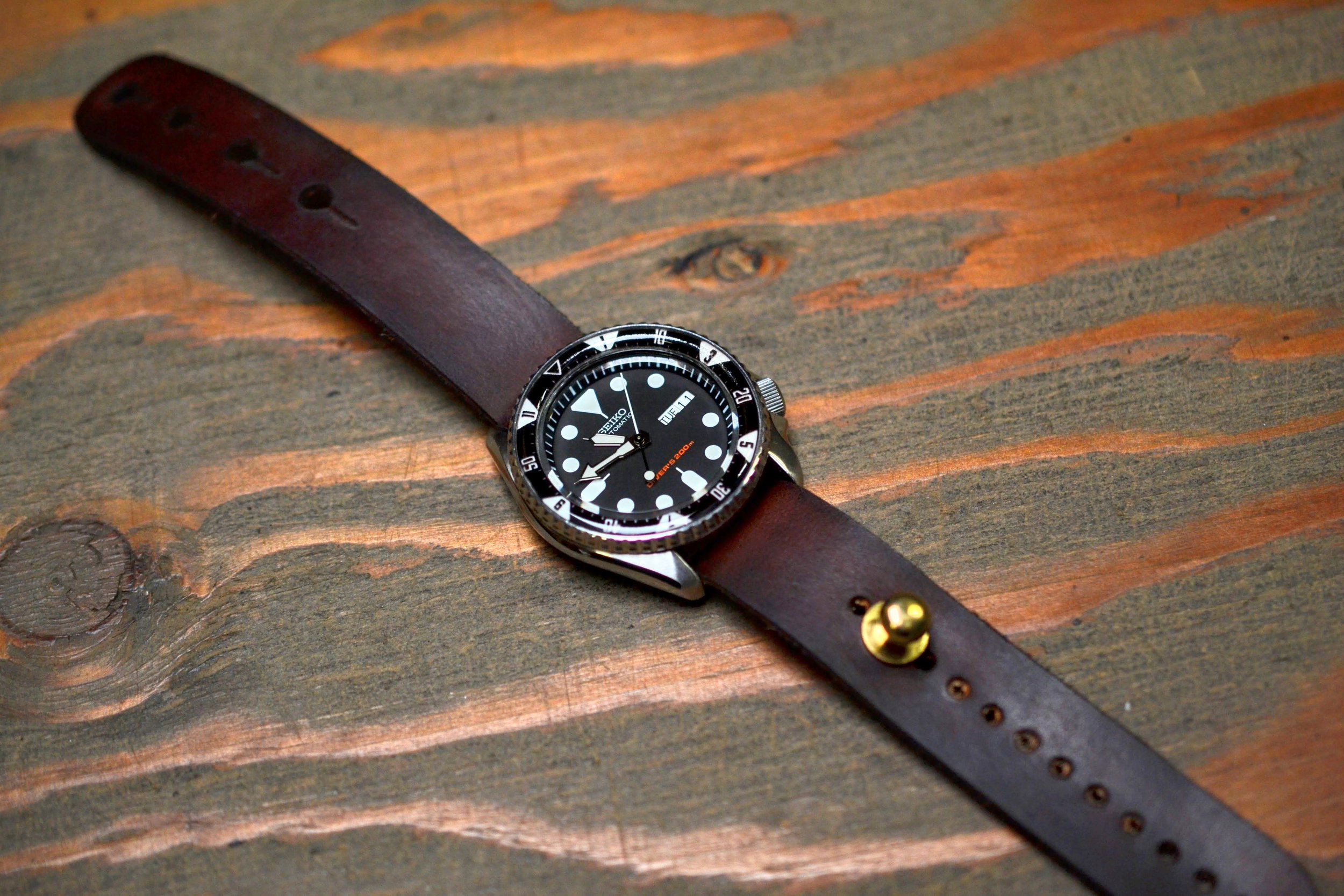 Leather Stud Watch Strap 'Redux' - Dark Brown