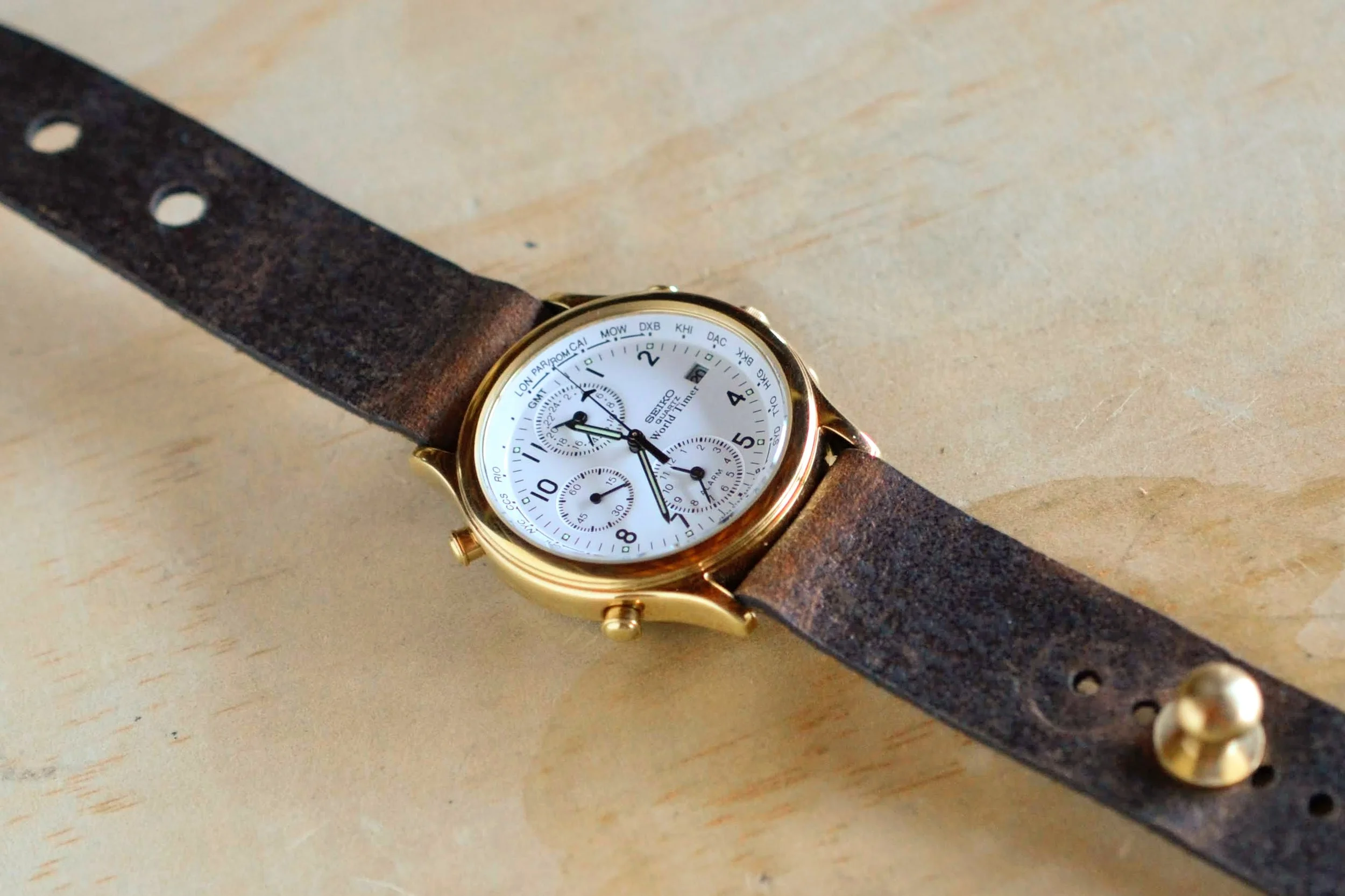Wheat Harvest' Redux Stud Passthrough Leather Watch Strap