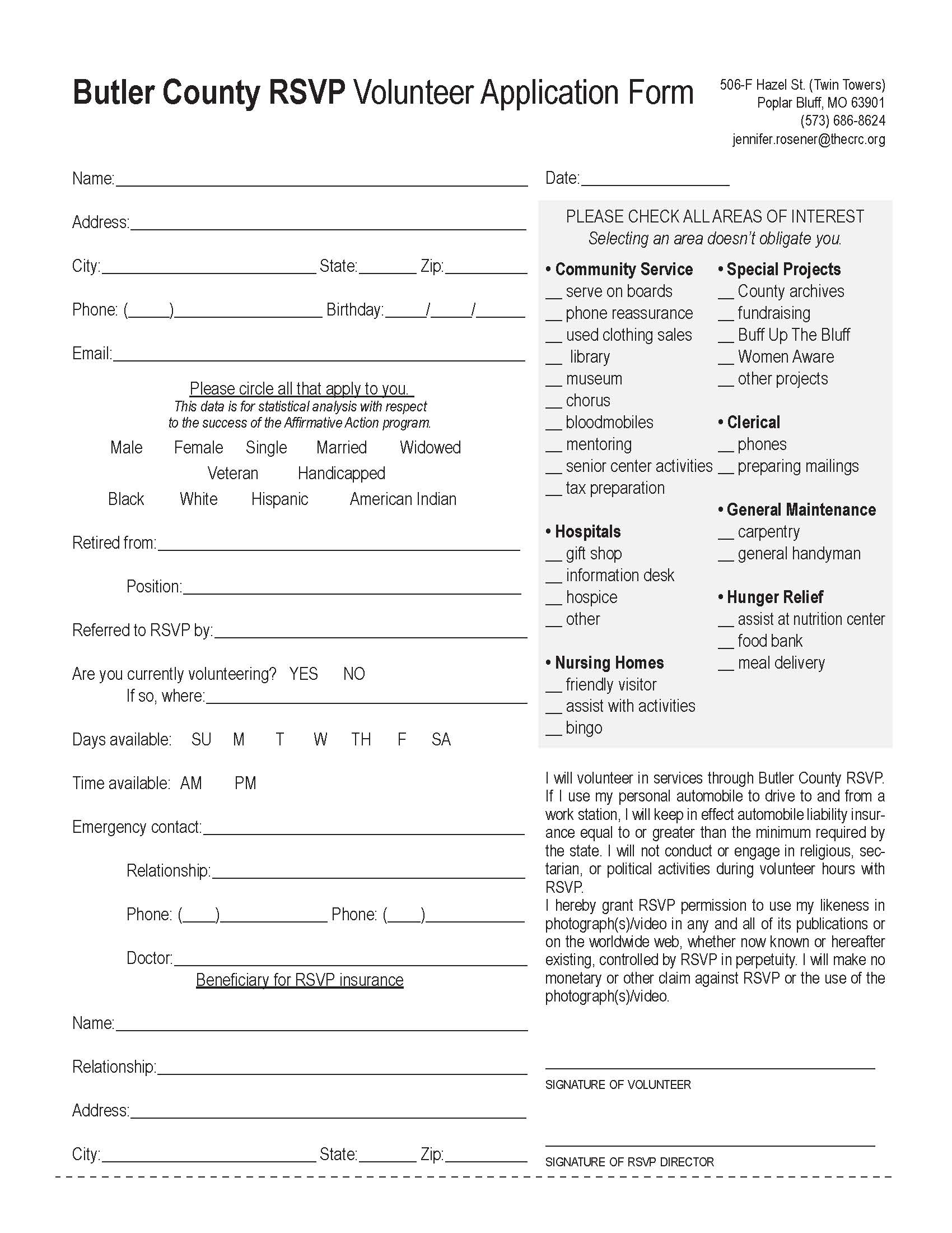 retired senior volunteer program butler county community volunteering application form