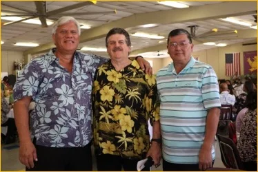 1966 alumni, Joesph Akim, Richard Ornellas and Francis Ching pose proudly at 2016 Senior Luncheon