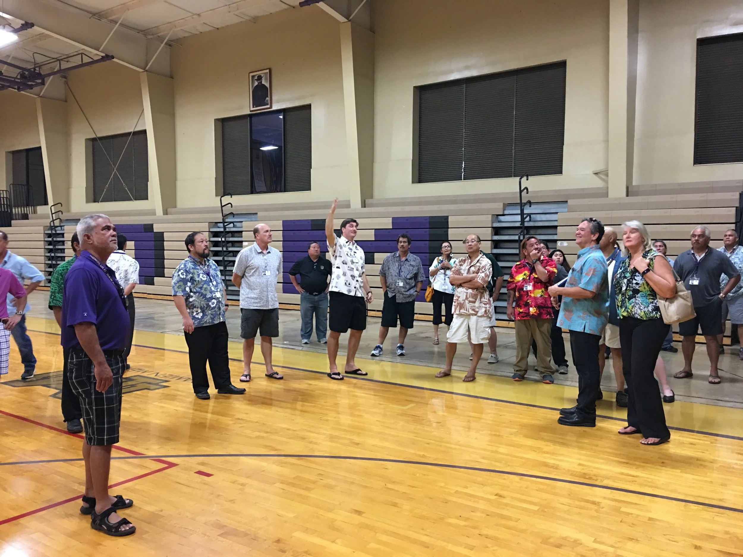 Wes Porter with Class of 1976 in our School Gymnasium.