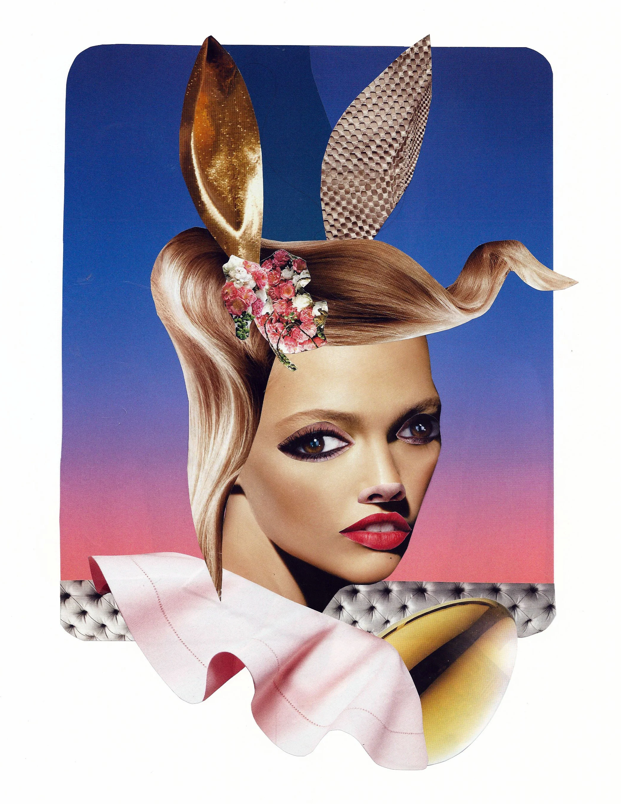 Golden Bunny, Collage on paper. 14" x 11" 2015
