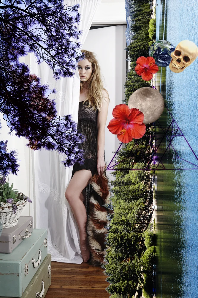 Queens Love lace dress, Fur Vest Cynthia Vincent