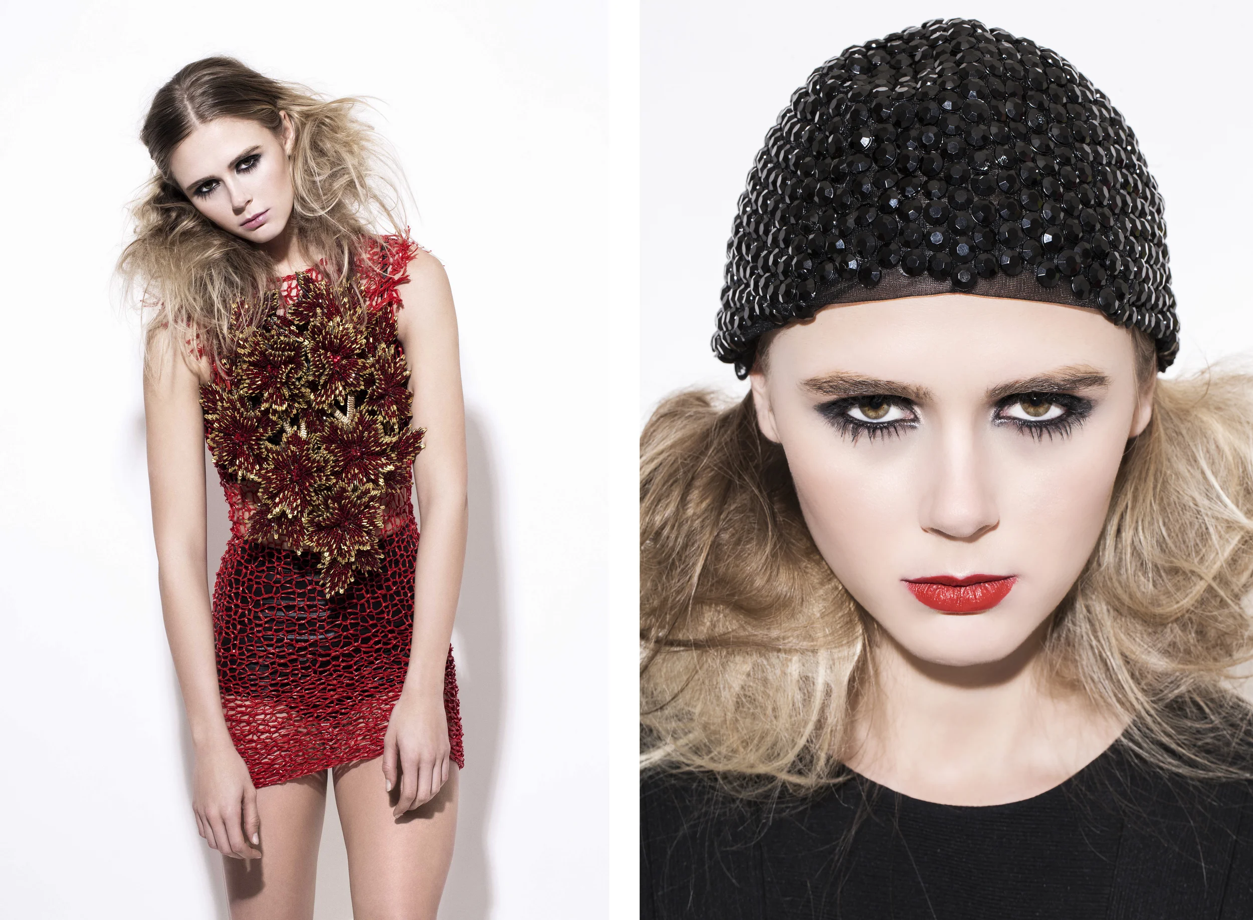 Left - Dress : Rachel Cassar / Necklace : AMATO Right - Headpiece : Cutting Edge Archives / Dress : Alpana Neeraj