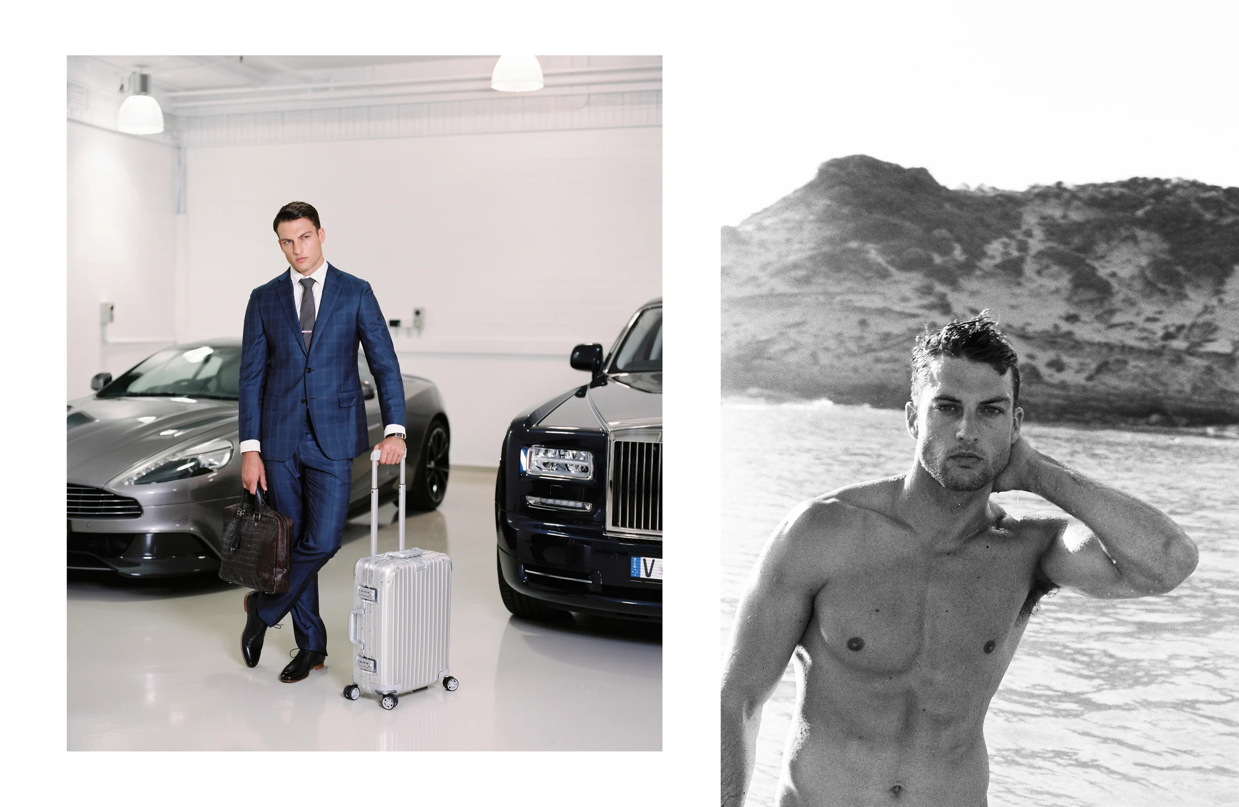 Suit: MJ Bale Briefcase: Louis Vuitton Aluminum Suitcase: Hunt Leather Australia