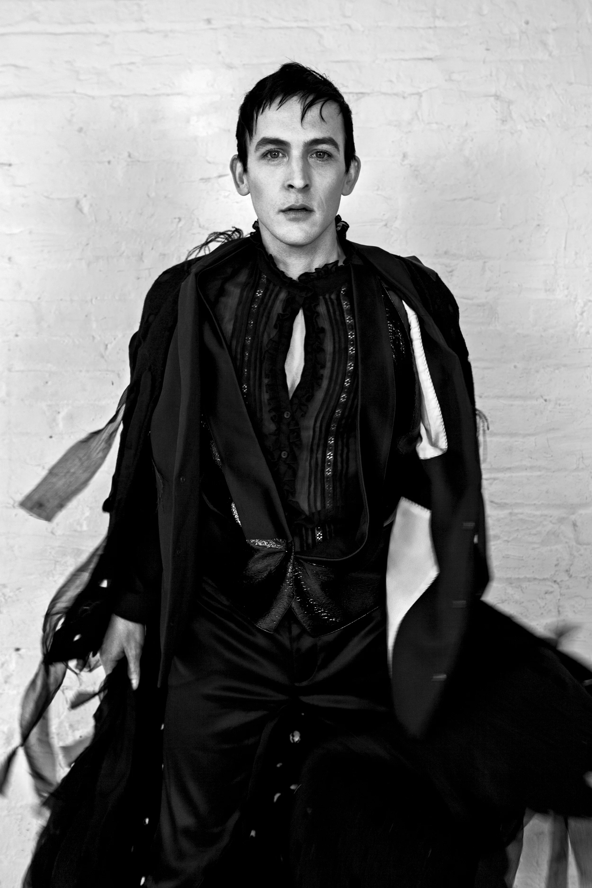 Blazer & Pants Dior Homme / Cape Geoffrey Mac / Shirt Saint Laurent / Vest Andrew Morrison / Boots Chromat / Cuff Haze Star / Bracelet Bunny Paige