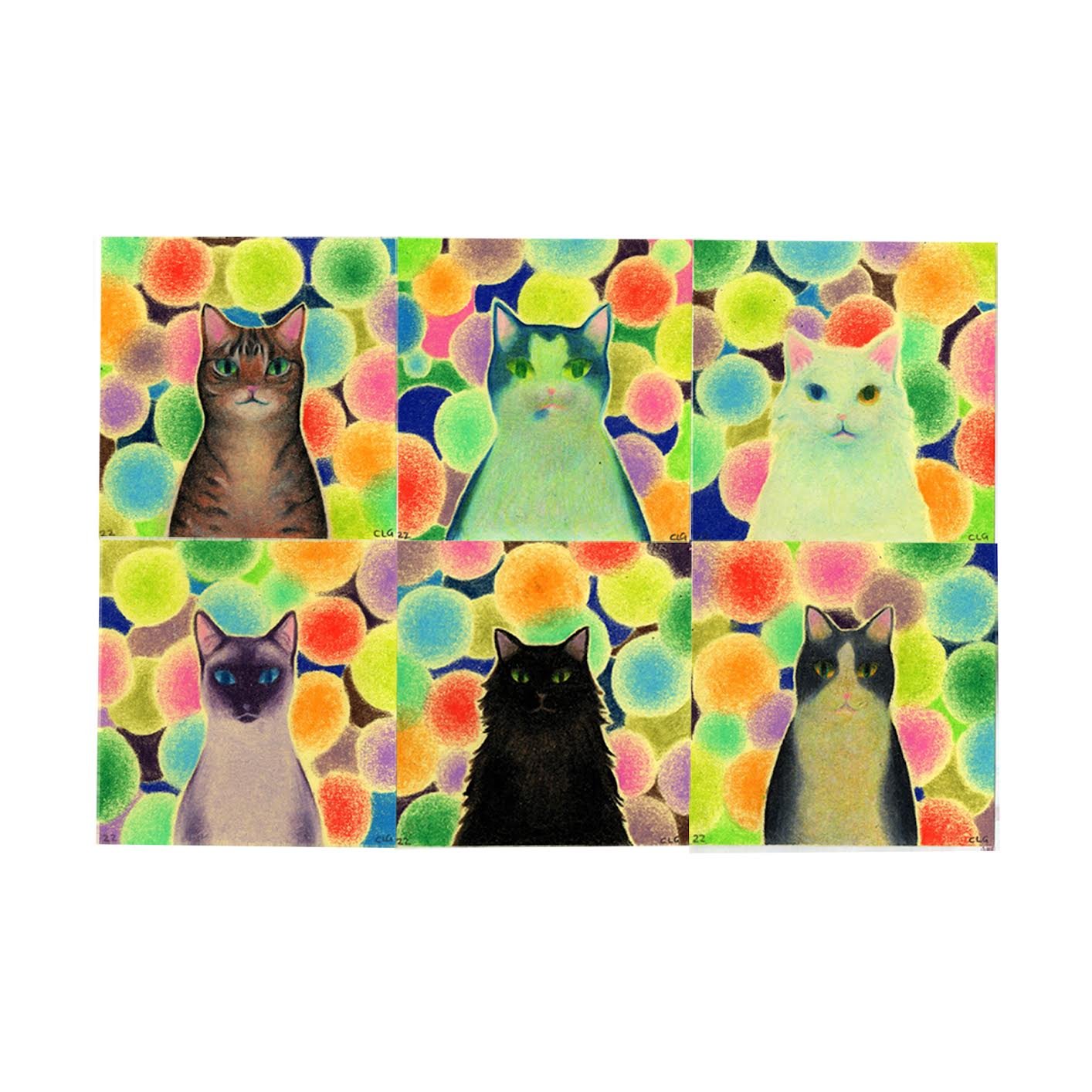  “ Cat Portraits” Set 1   Colored Pencil  Post-It Notes  3 x 3” 